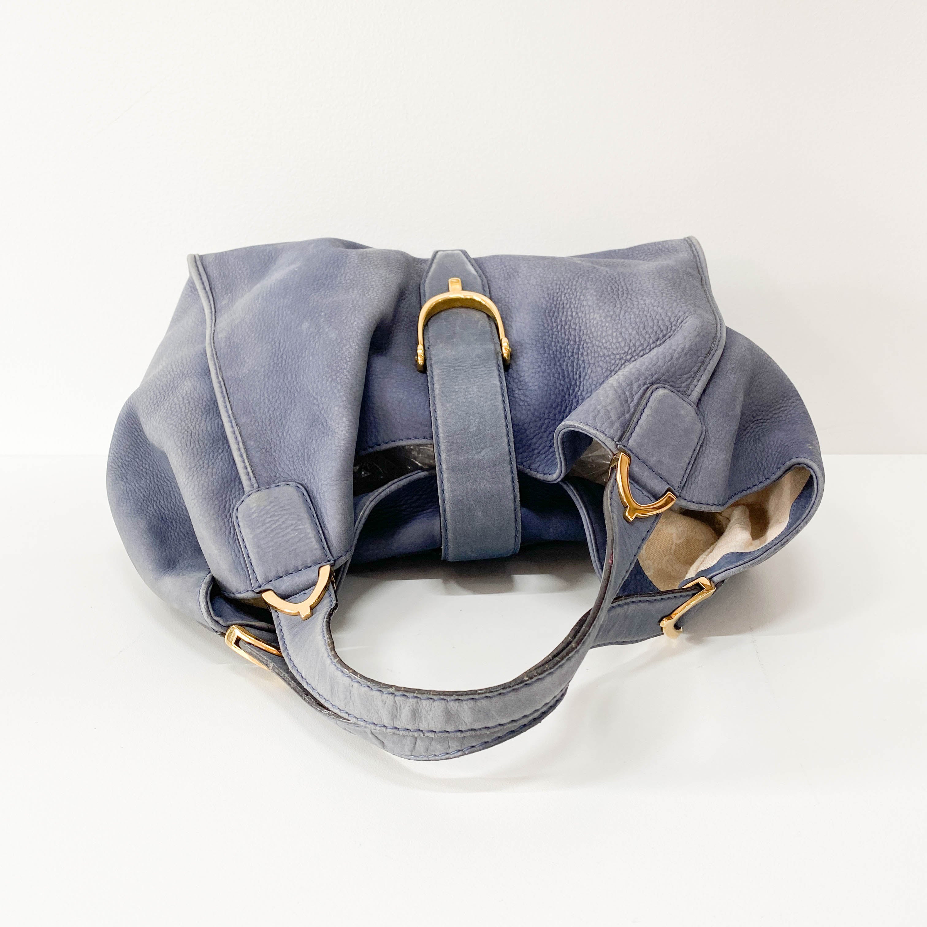 Horsebit Blue Leather Hobo Bag