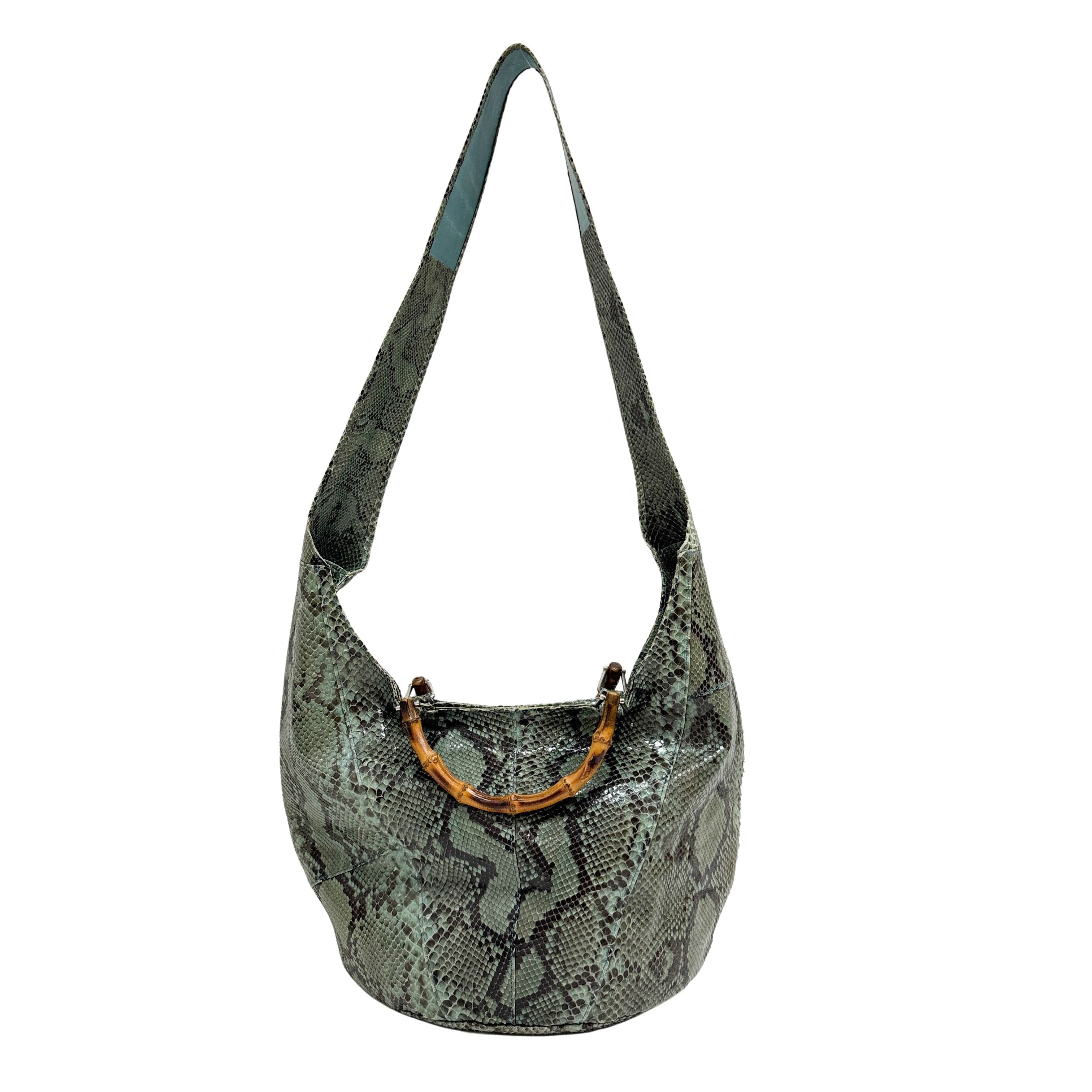 Bamboo Sea Green Python Leather Two Way Bag