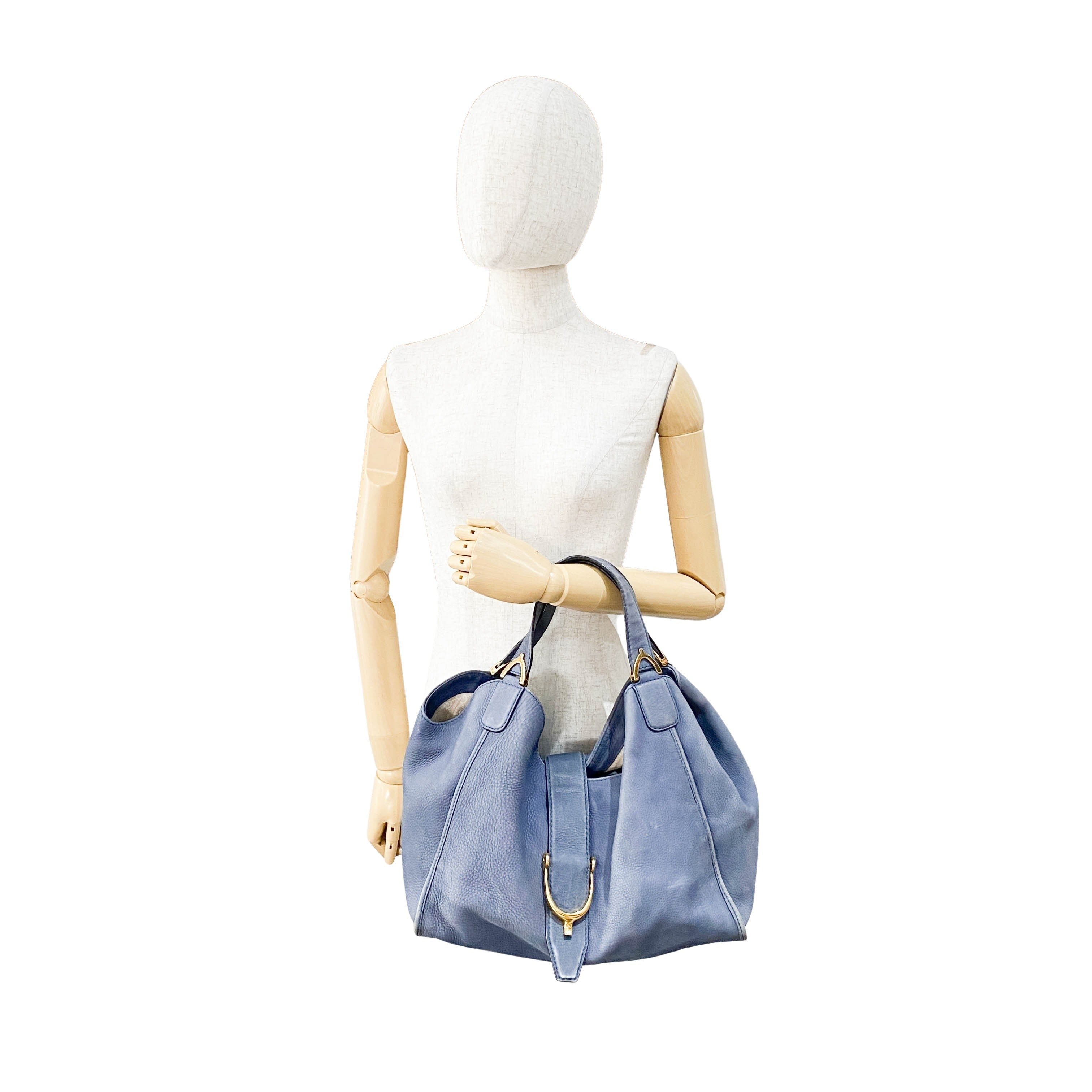 Horsebit Blue Leather Hobo Bag