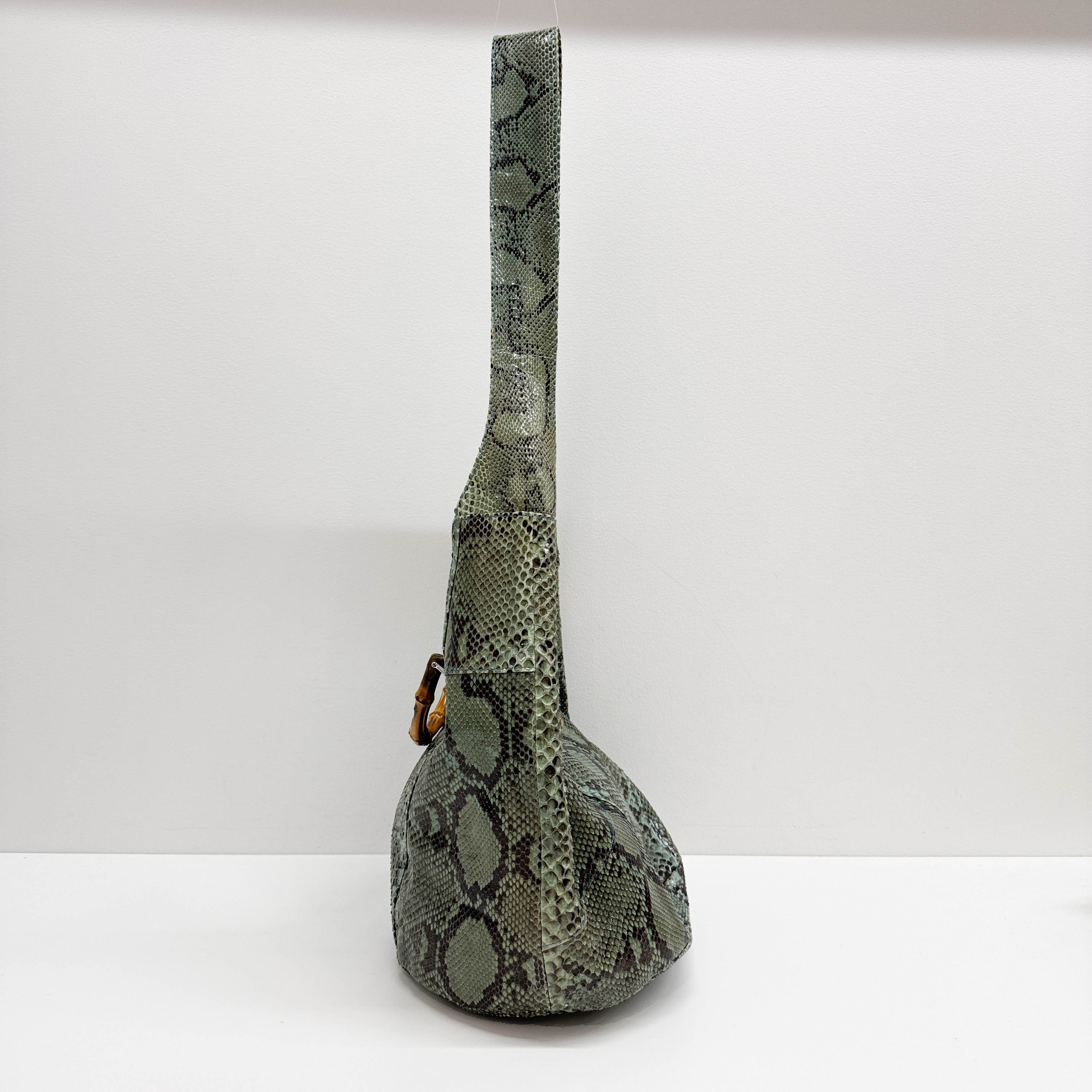 Bamboo Sea Green Python Leather Two Way Bag