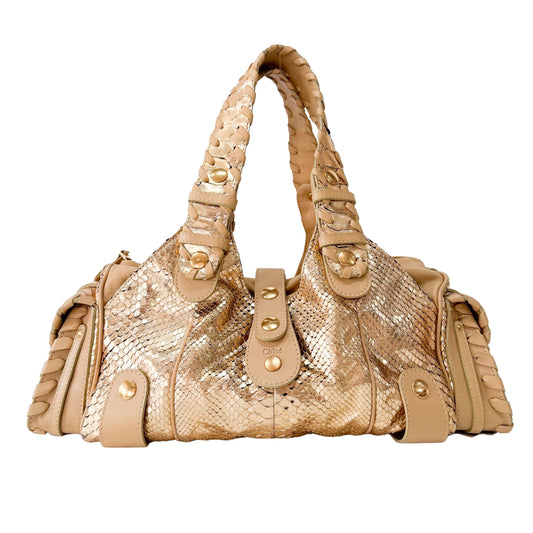 Silverado Gold Python Embossed Leather Shoulder Bag