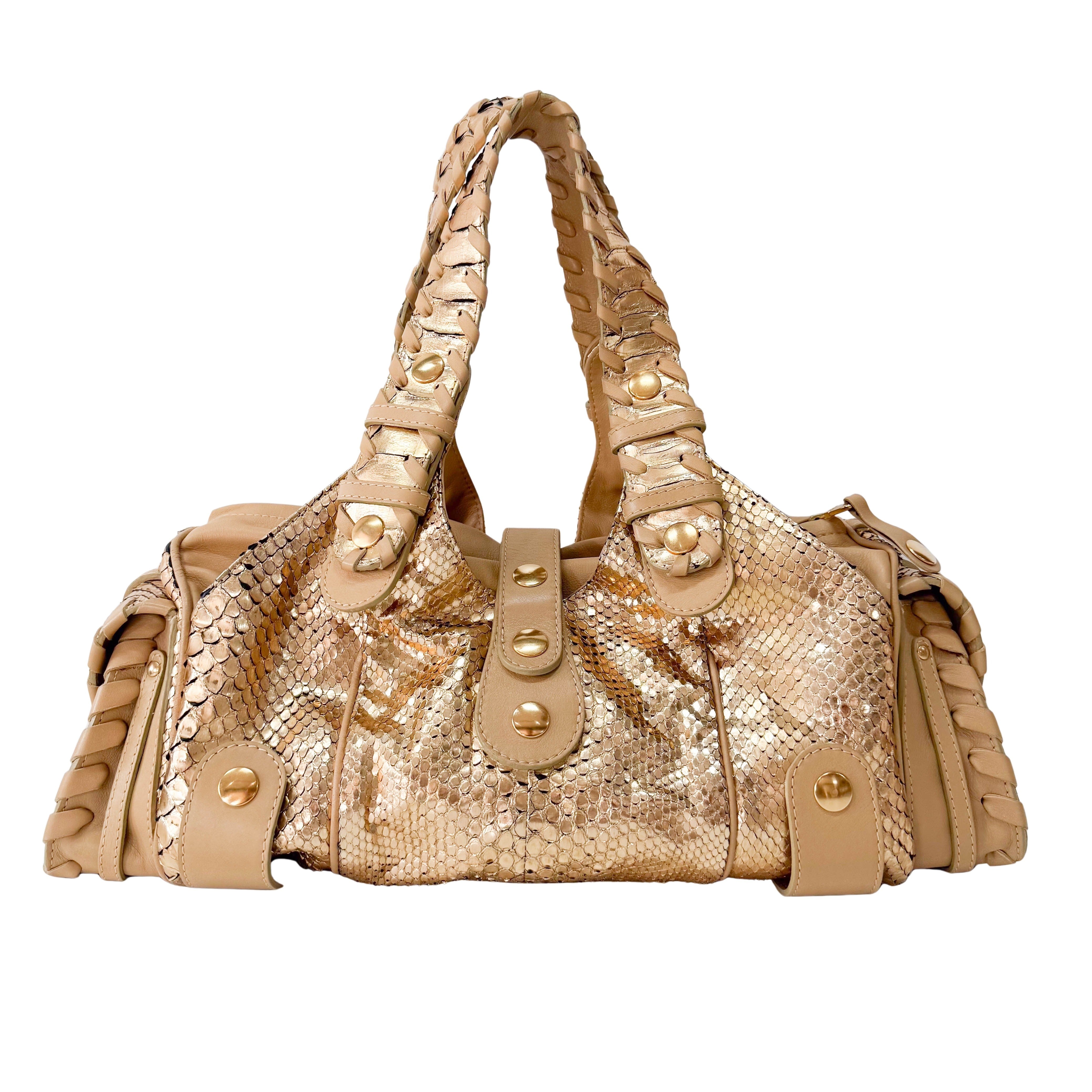 Silverado Gold Python Embossed Leather Shoulder Bag