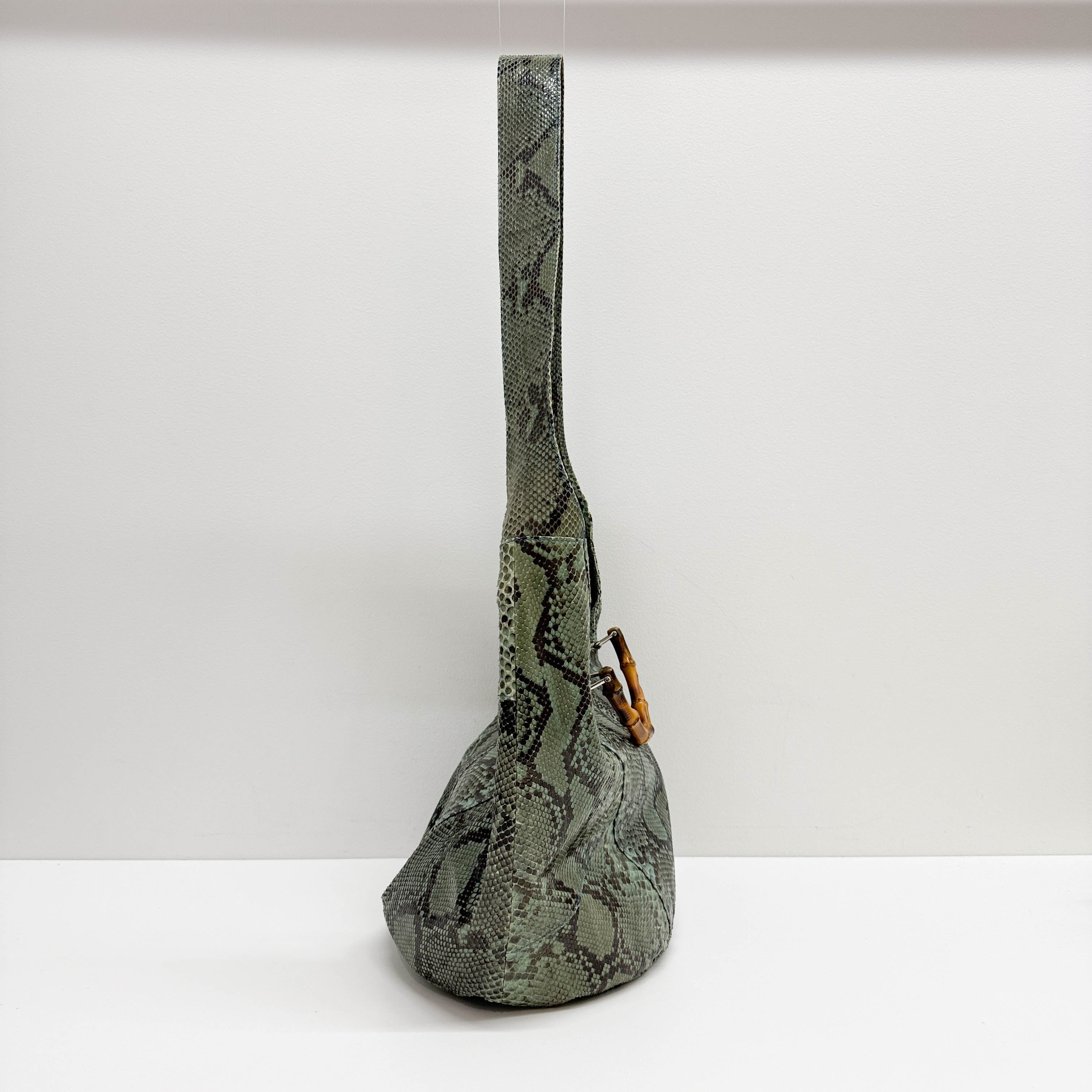 Bamboo Sea Green Python Leather Two Way Bag