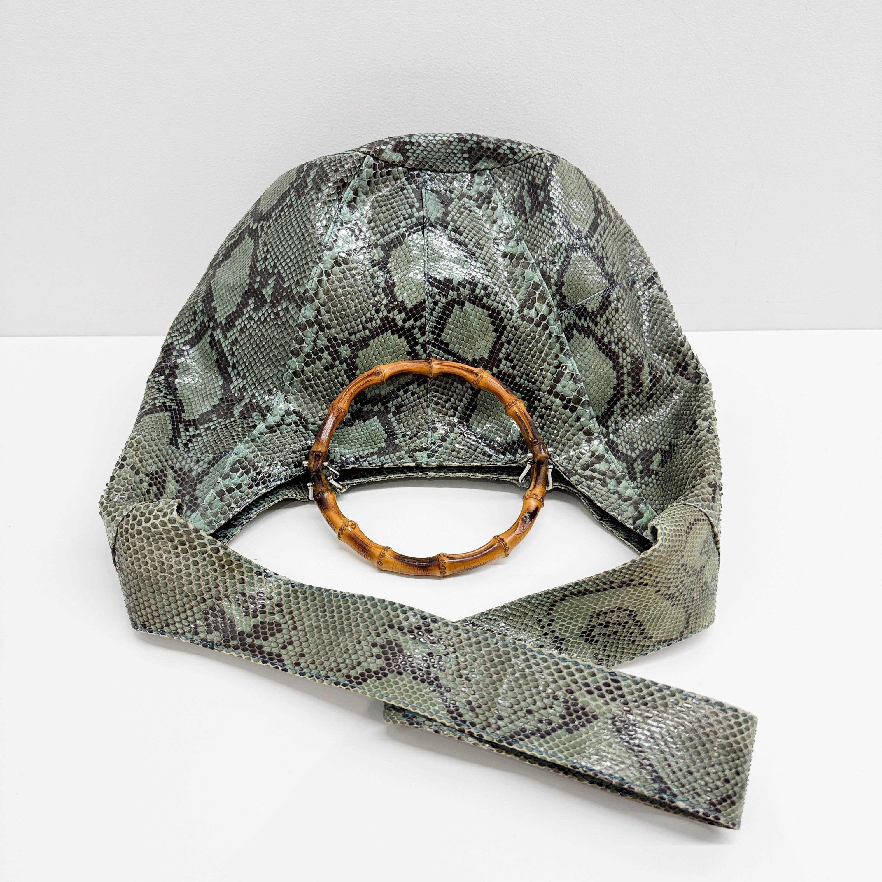Bamboo Sea Green Python Leather Two Way Bag