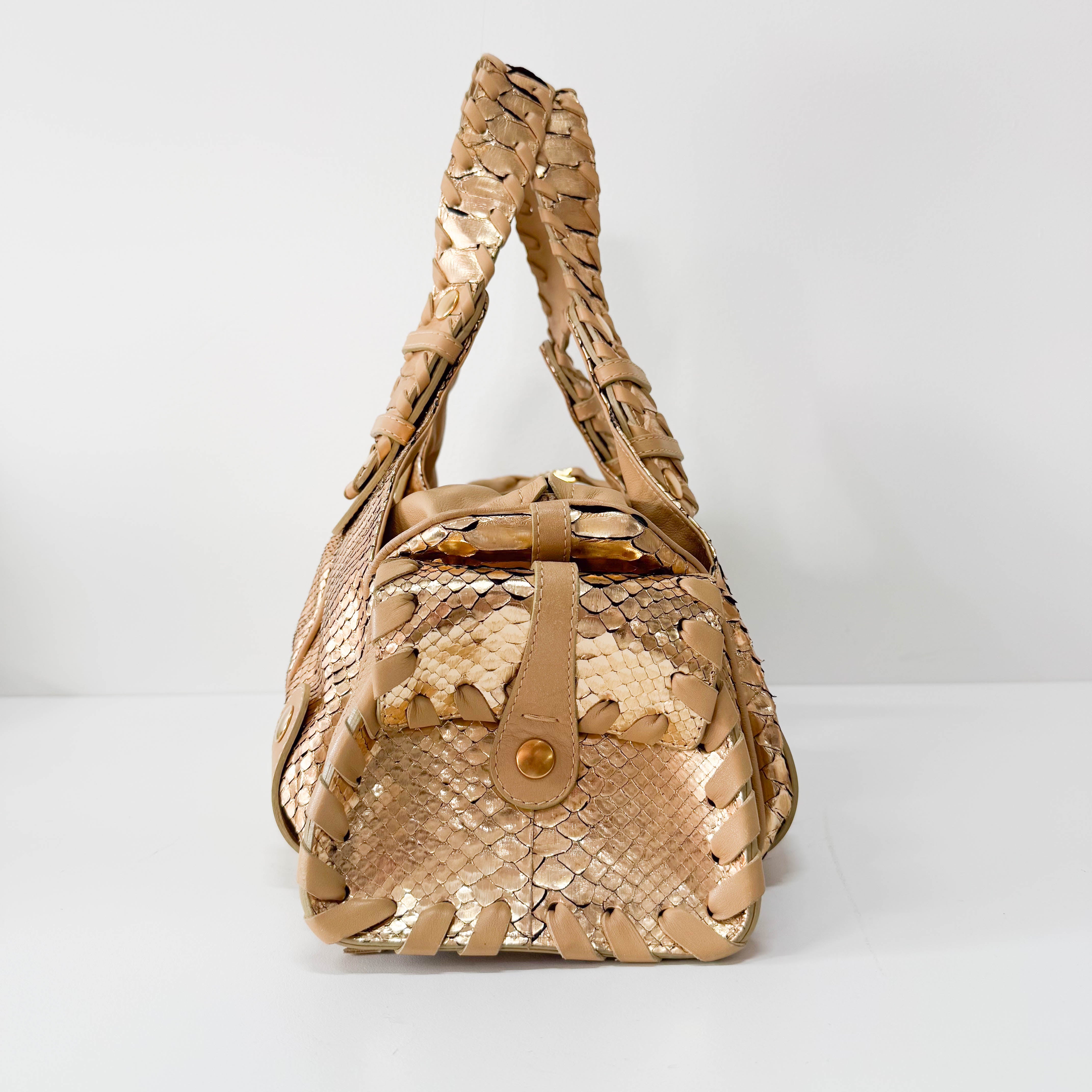 Silverado Gold Python Embossed Leather Shoulder Bag