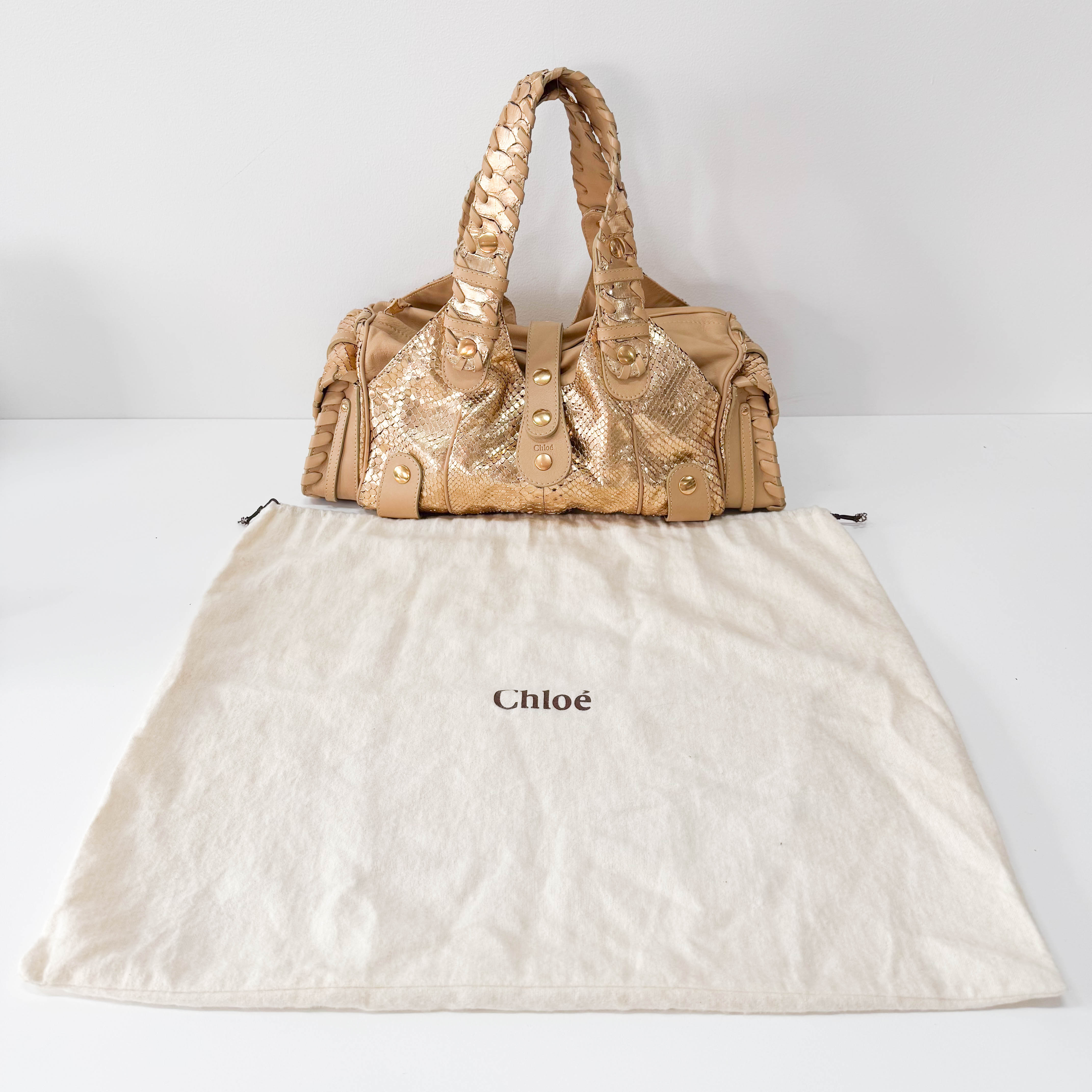 Silverado Gold Python Embossed Leather Shoulder Bag