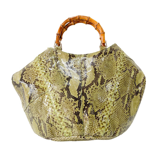 Bamboo Green Python Embossed Leather Two Way Bag
