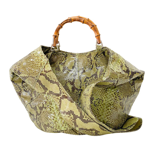 Bamboo Green Python Leather Two Way Bag