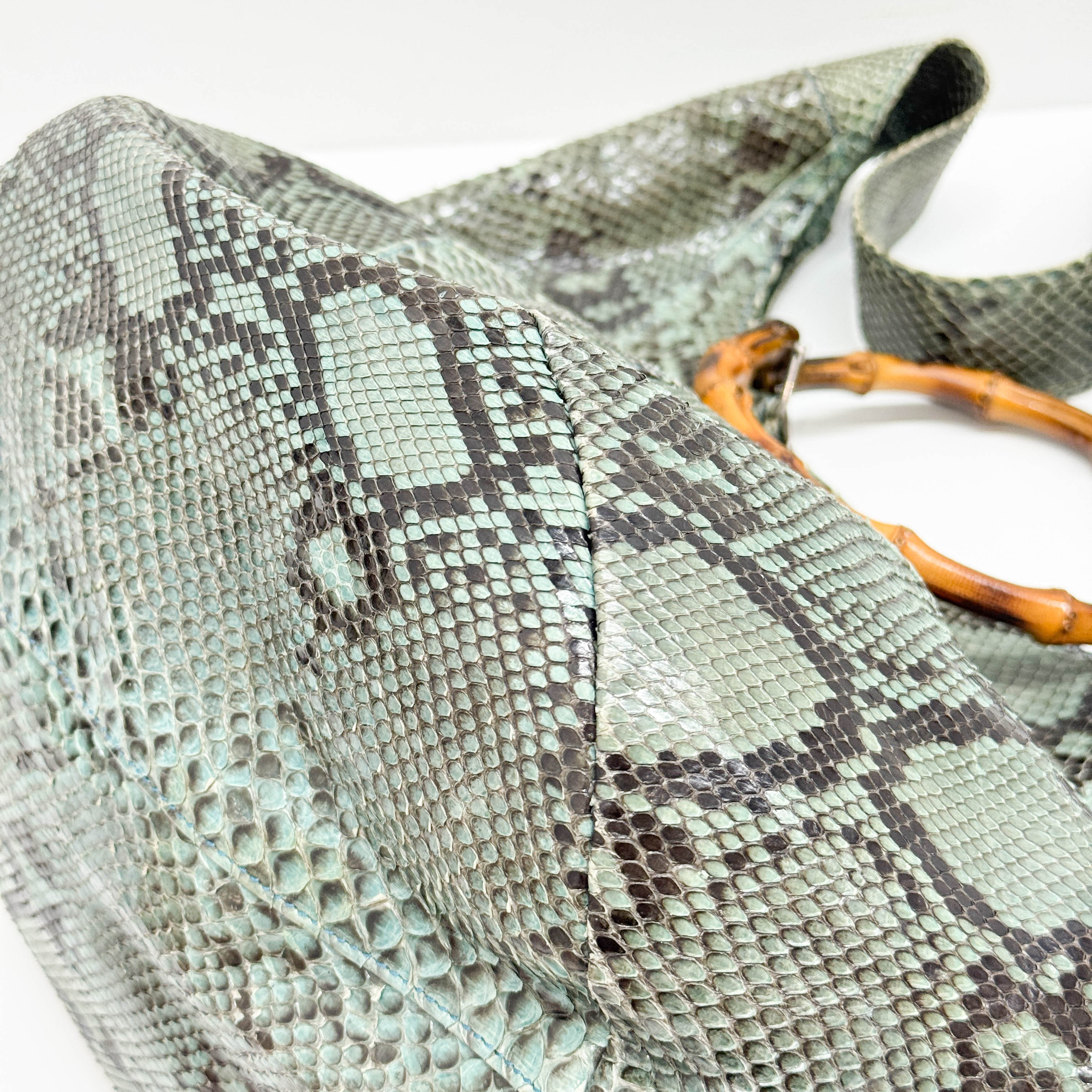 Bamboo Sea Green Python Leather Two Way Bag