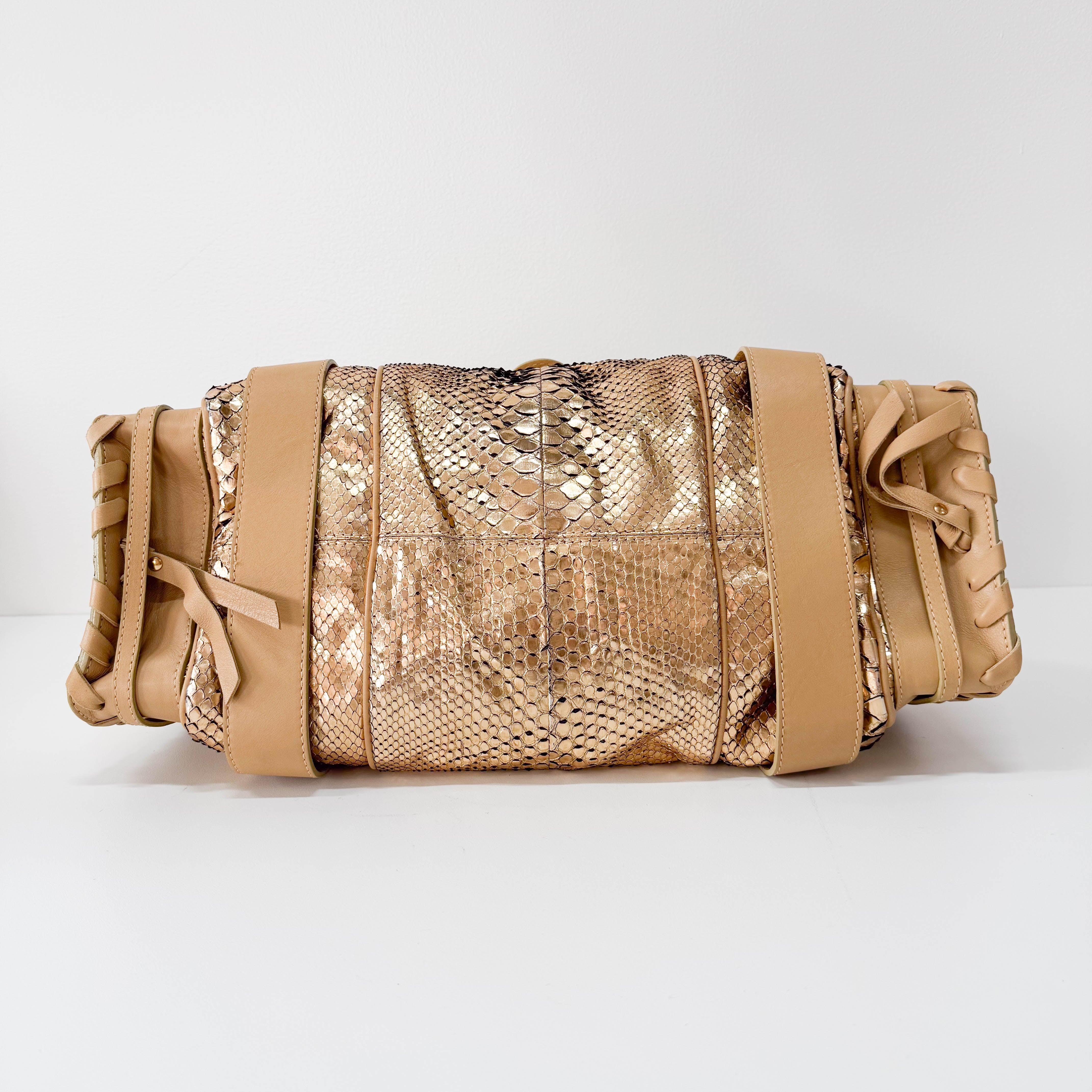 Silverado Gold Python Embossed Leather Shoulder Bag