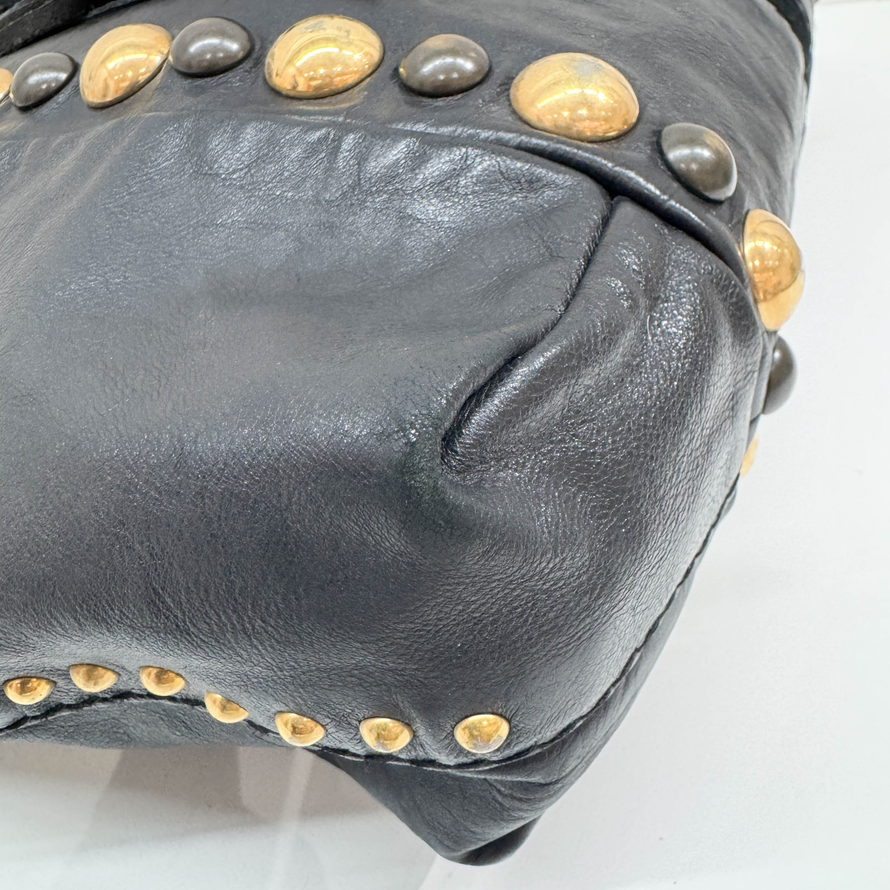 Babouska Studded Fringe Black Leather Shoulder Bag