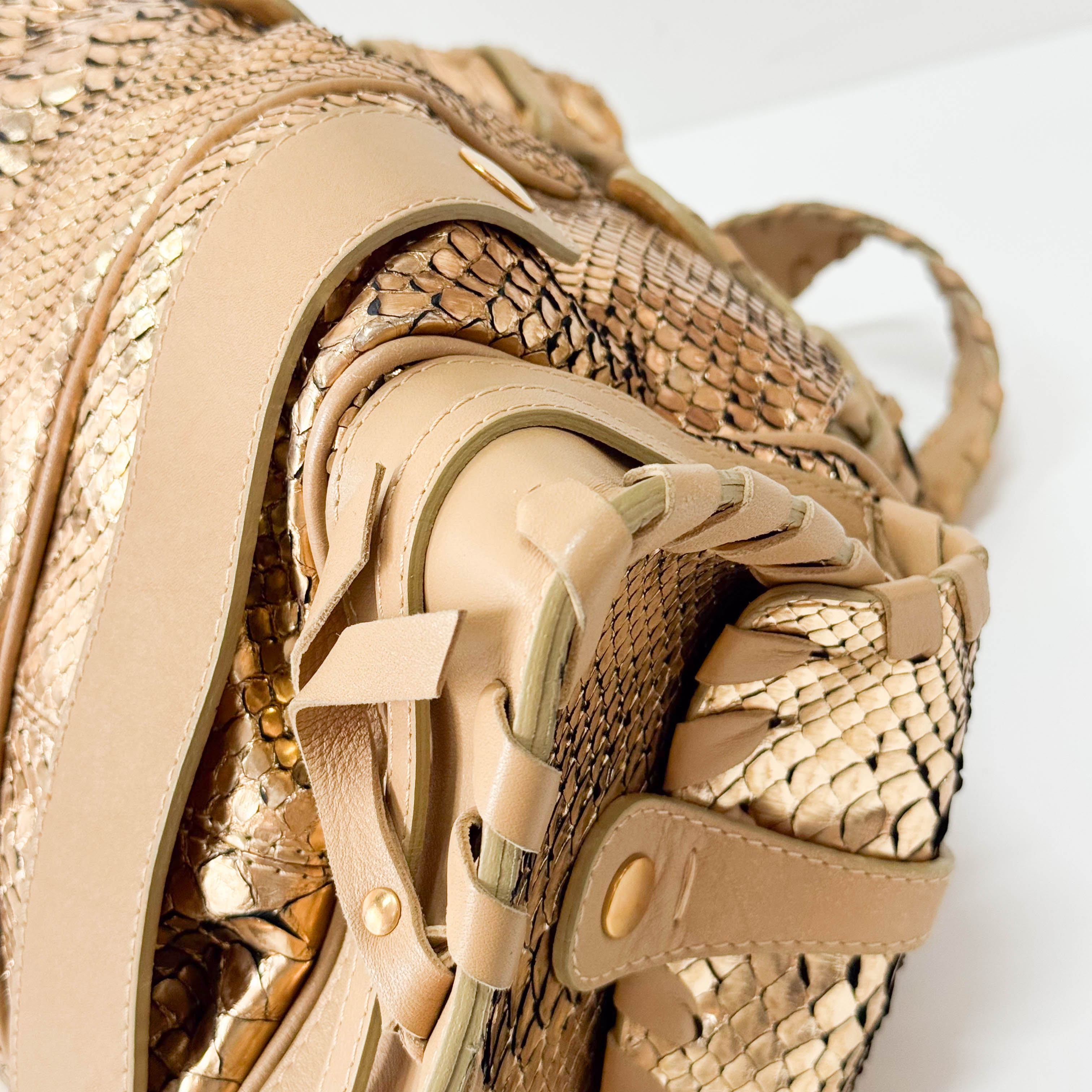 Silverado Gold Python Embossed Leather Shoulder Bag