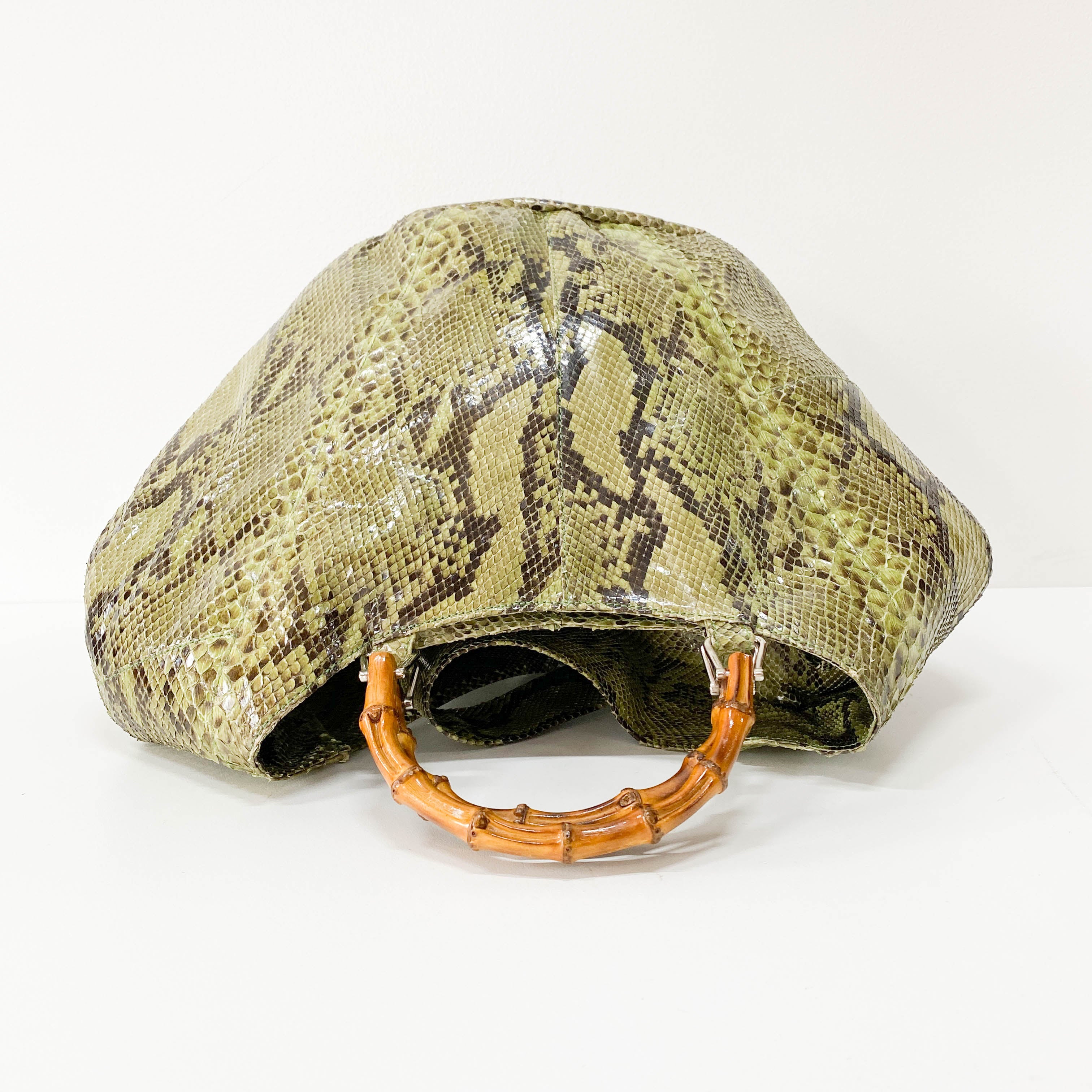 Bamboo Green Python Embossed Leather Two Way Bag