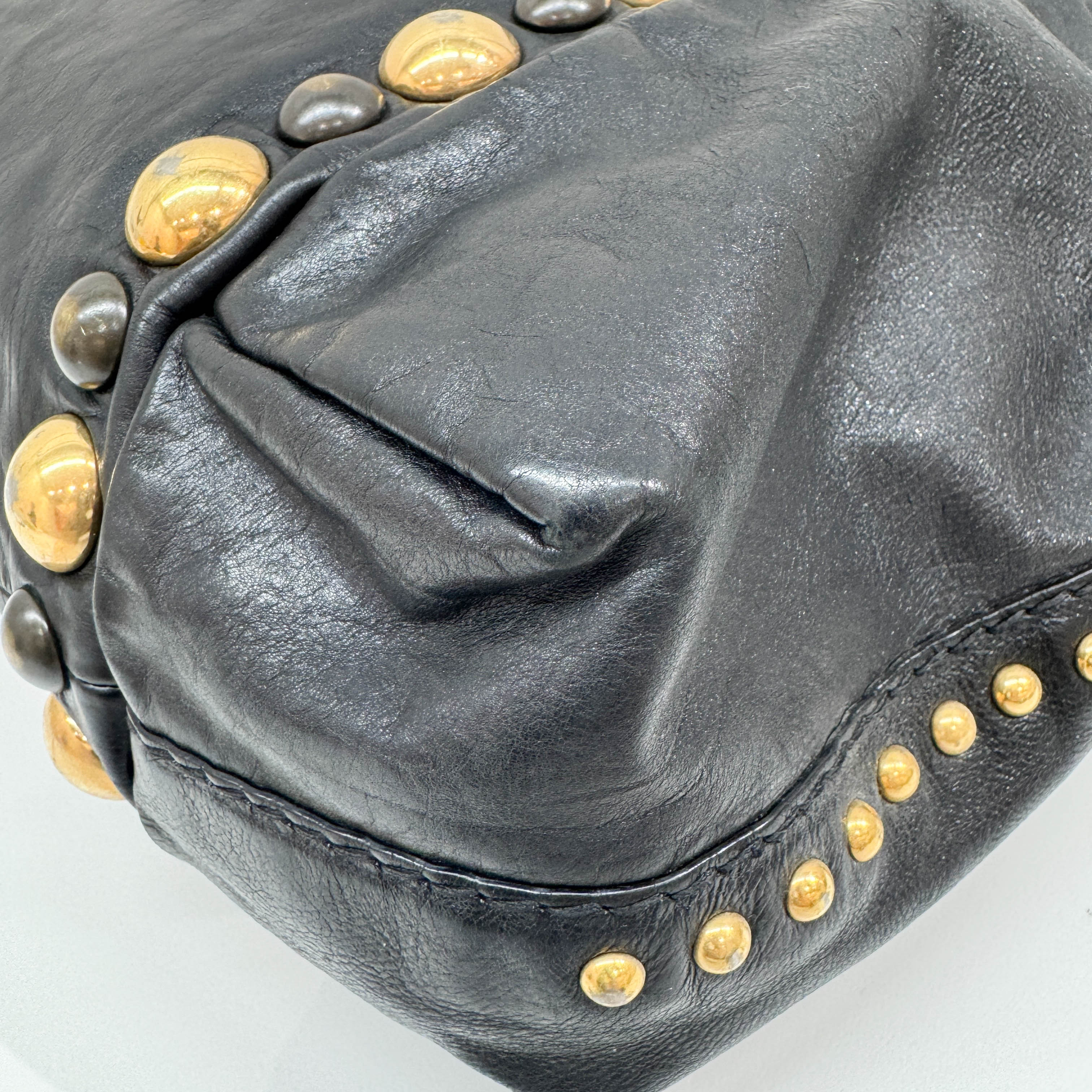 Babouska Studded Fringe Black Leather Shoulder Bag