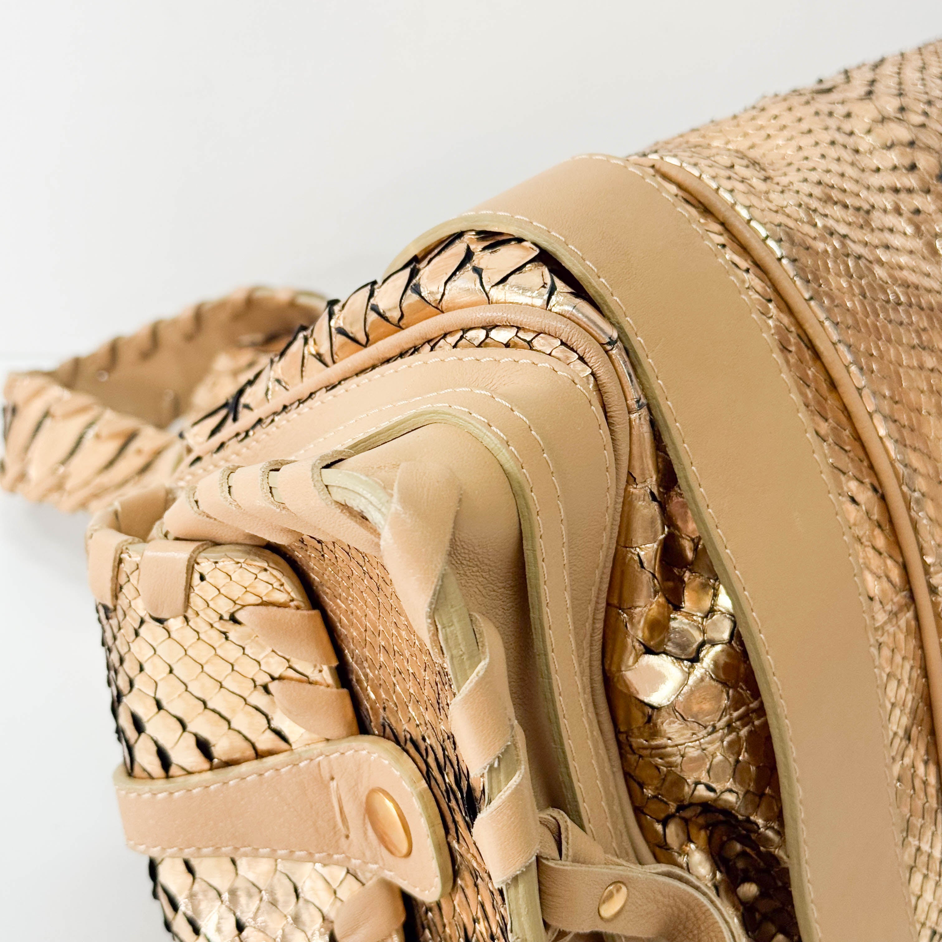 Silverado Gold Python Embossed Leather Shoulder Bag