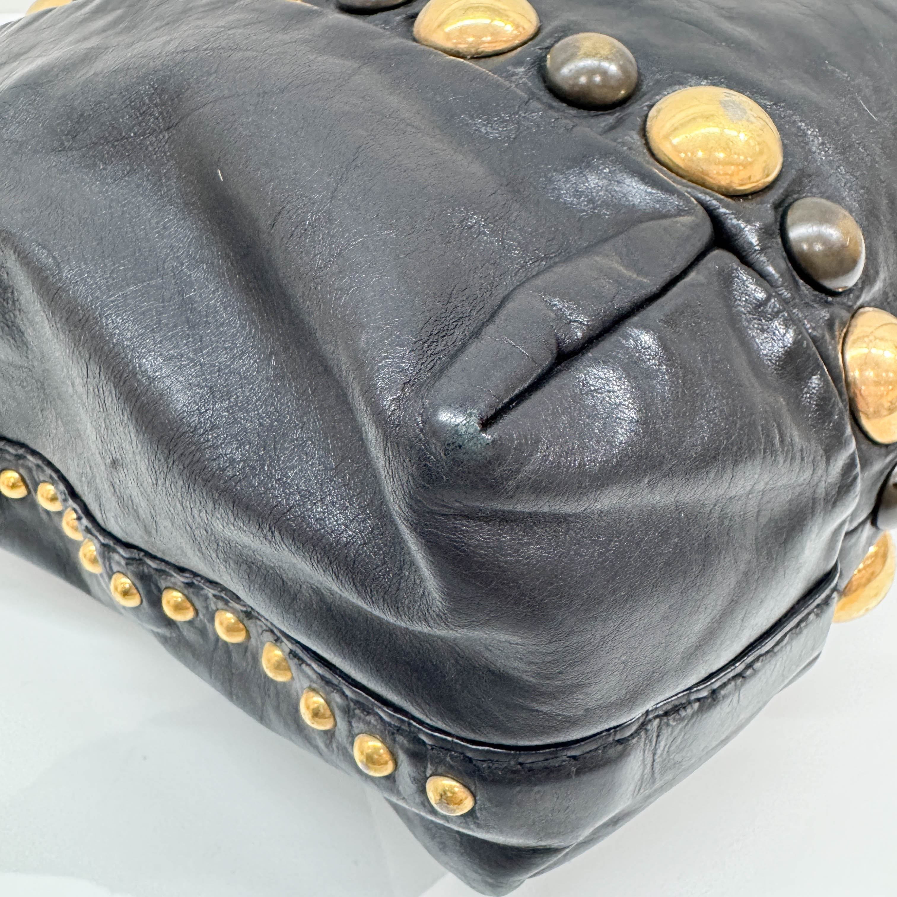 Babouska Studded Fringe Black Leather Shoulder Bag