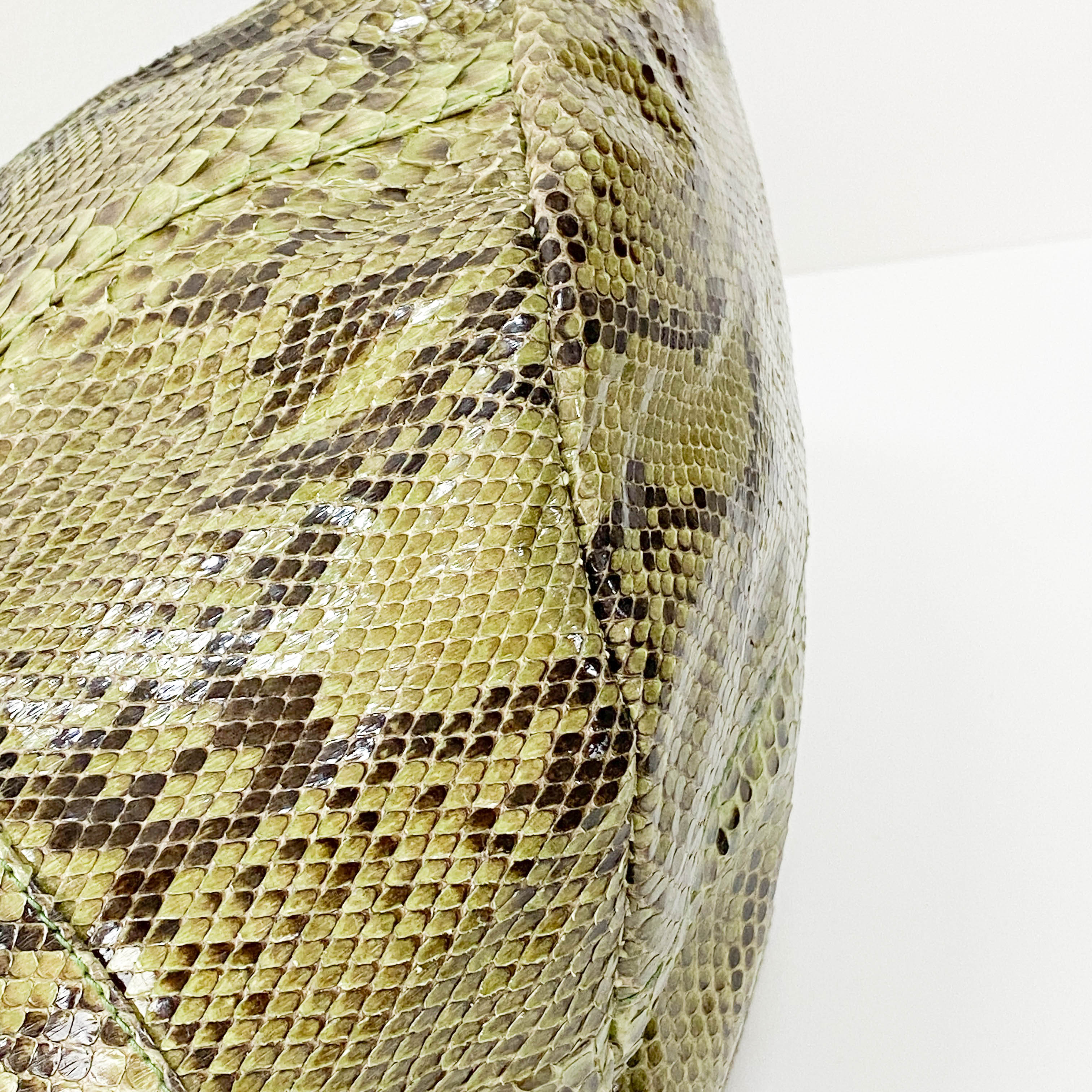 Bamboo Green Python Embossed Leather Two Way Bag