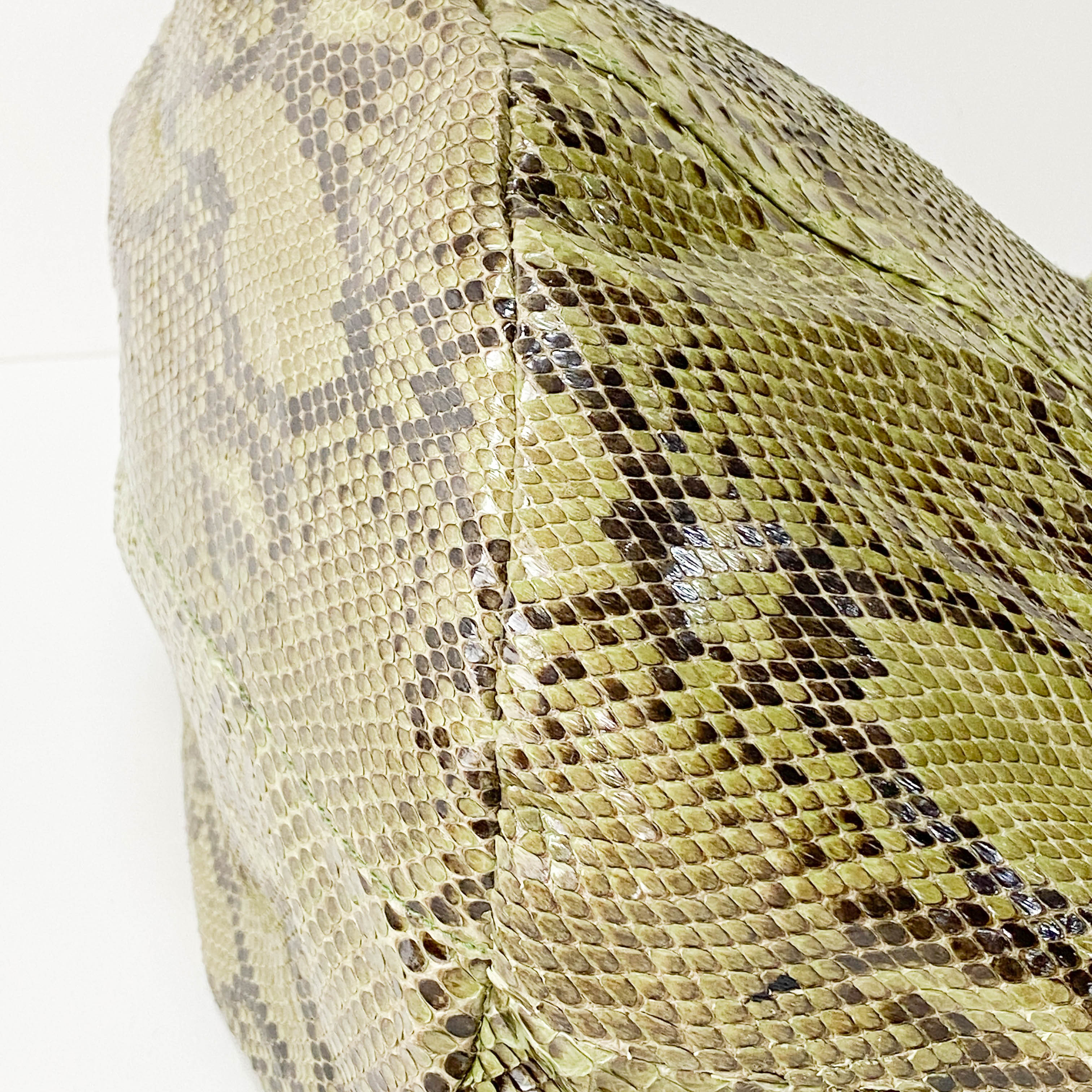 Bamboo Green Python Embossed Leather Two Way Bag