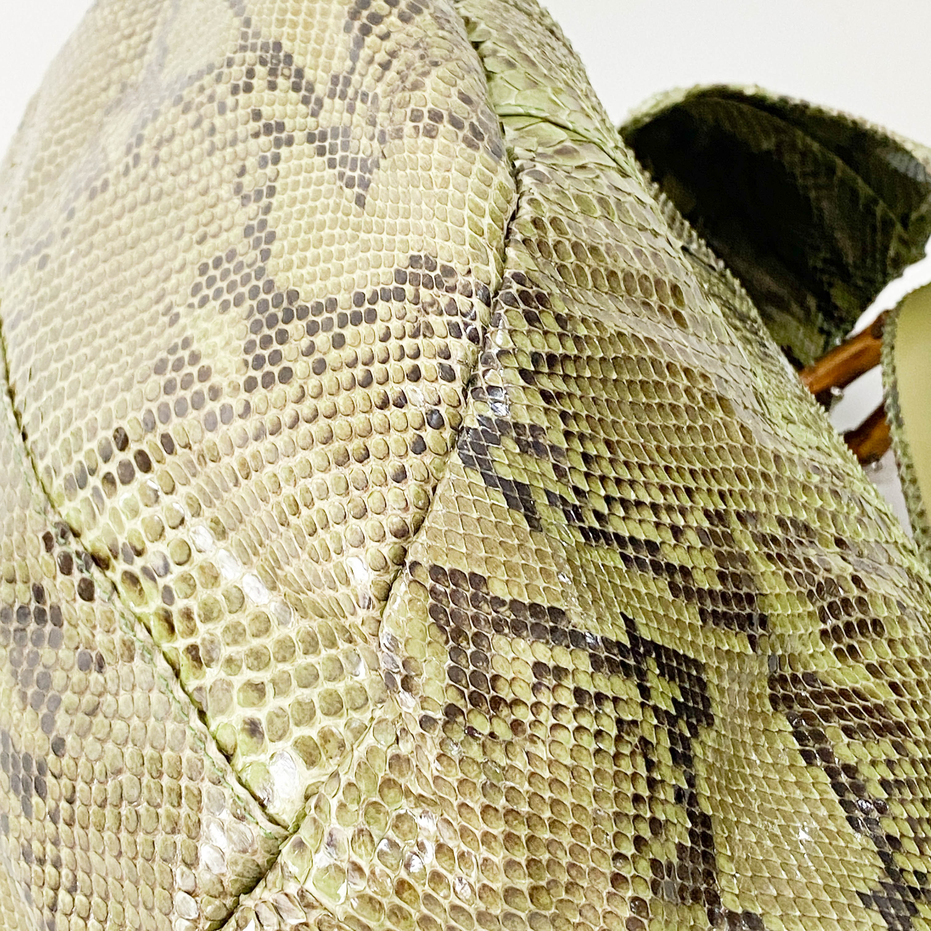 Bamboo Green Python Embossed Leather Two Way Bag
