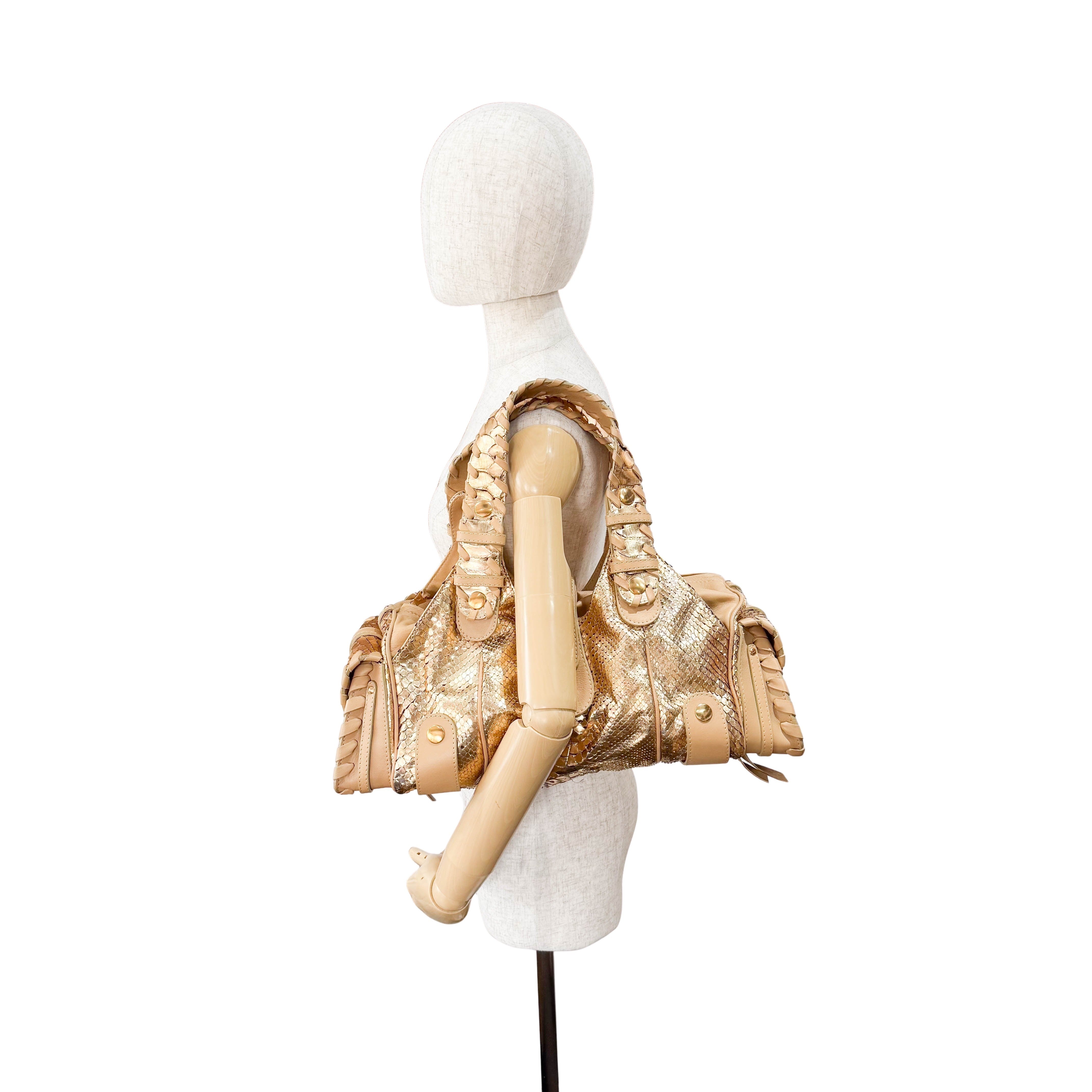 Silverado Gold Python Embossed Leather Shoulder Bag