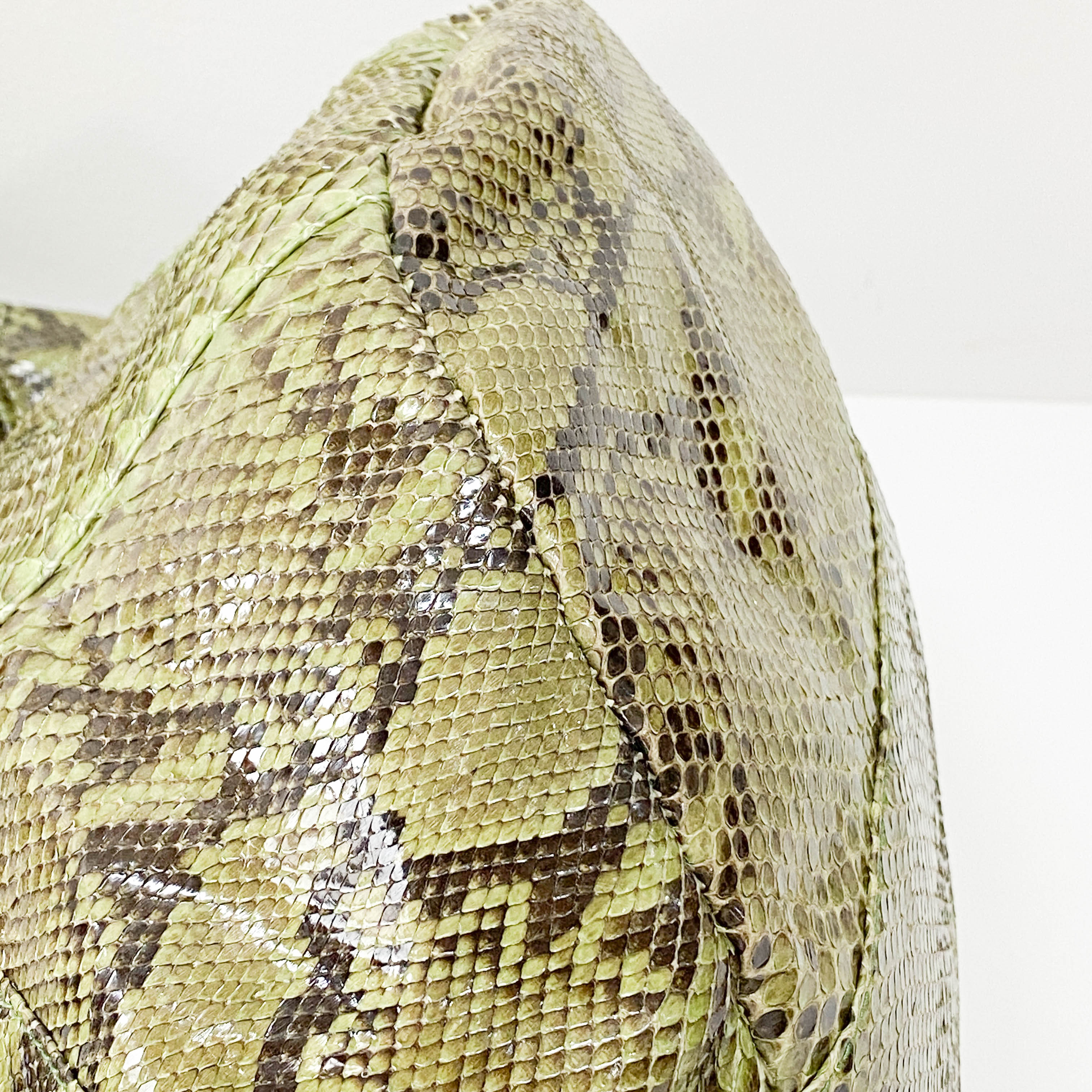 Bamboo Green Python Embossed Leather Two Way Bag