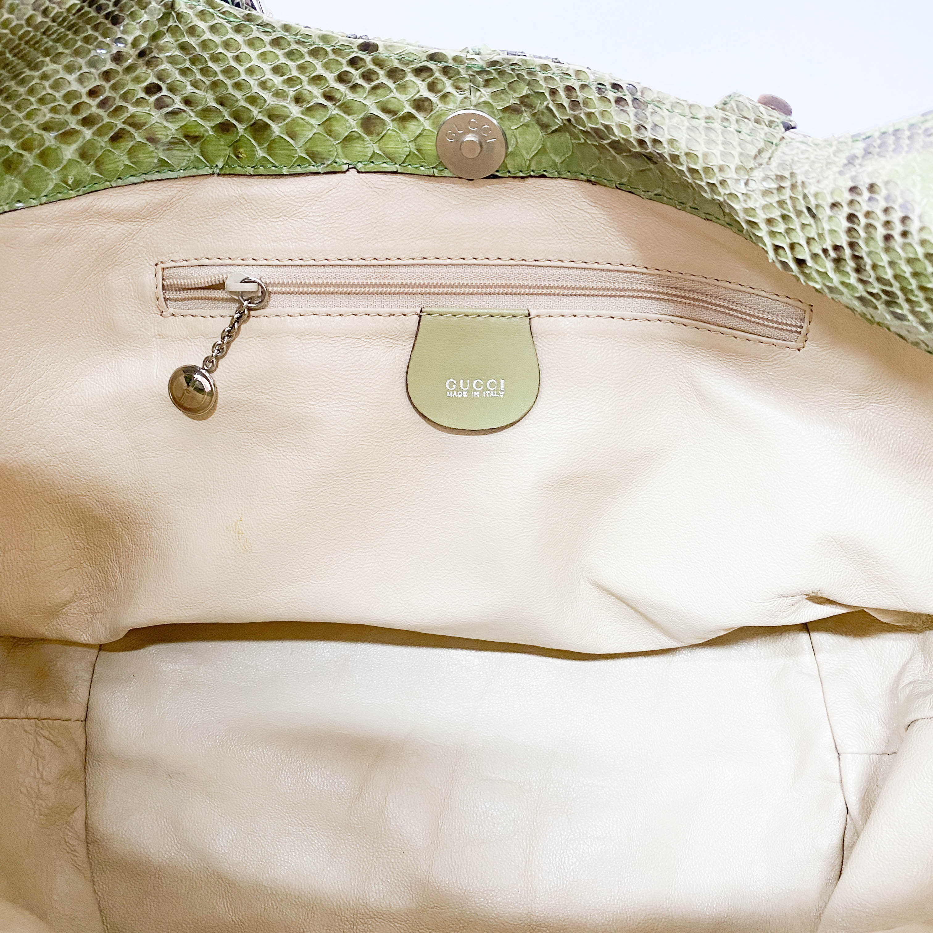 Bamboo Green Python Embossed Leather Two Way Bag