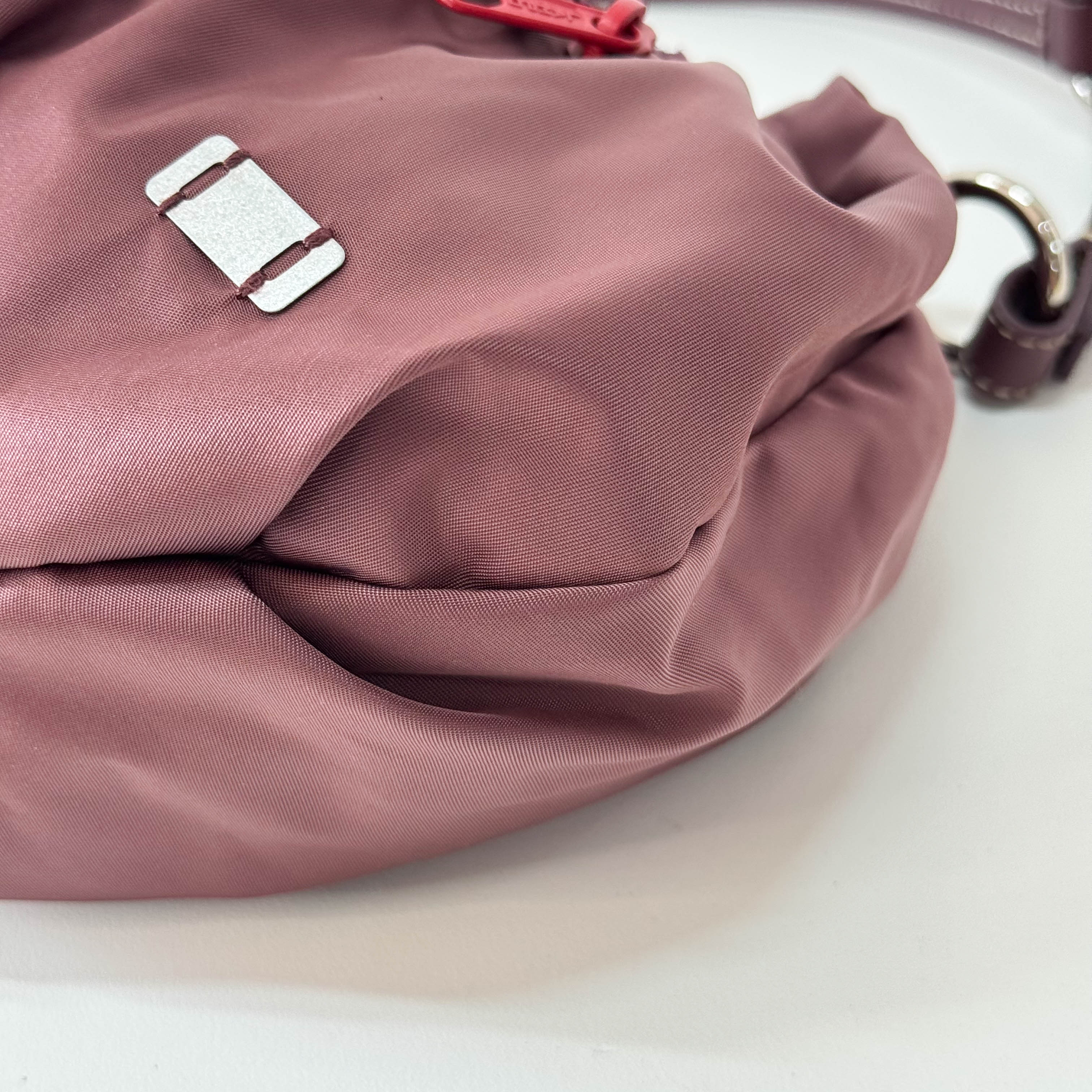 Burgundy Embroidered Nylon Shoulder Bag