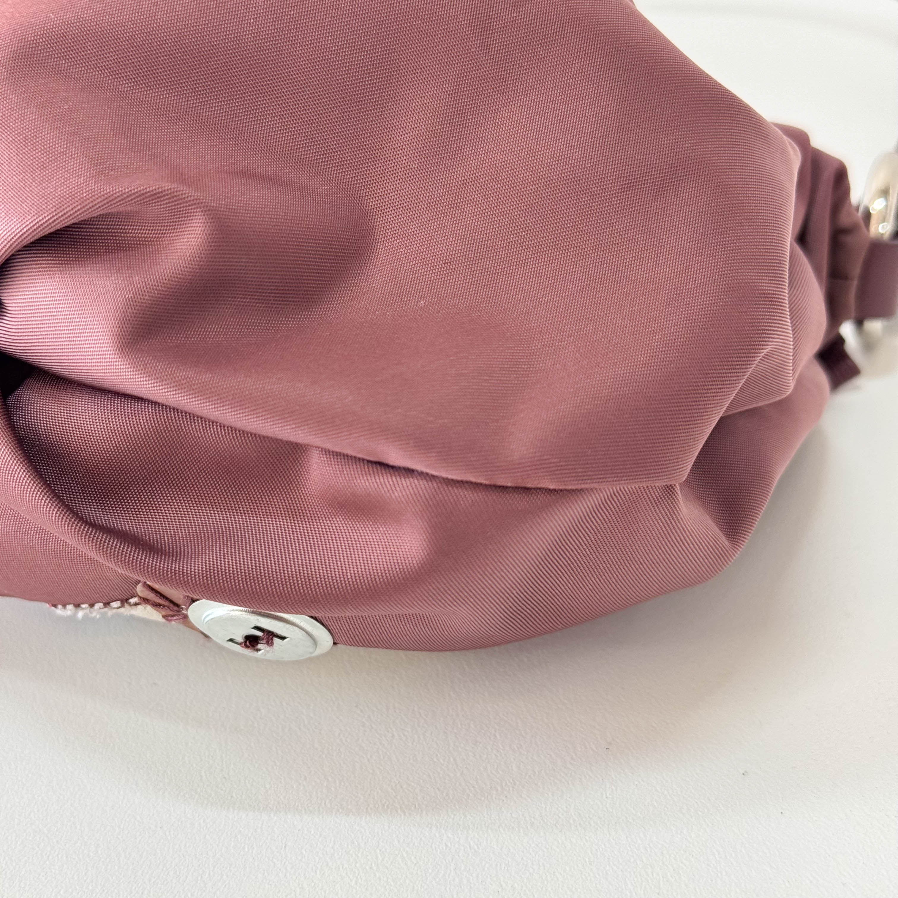 Burgundy Embroidered Nylon Shoulder Bag
