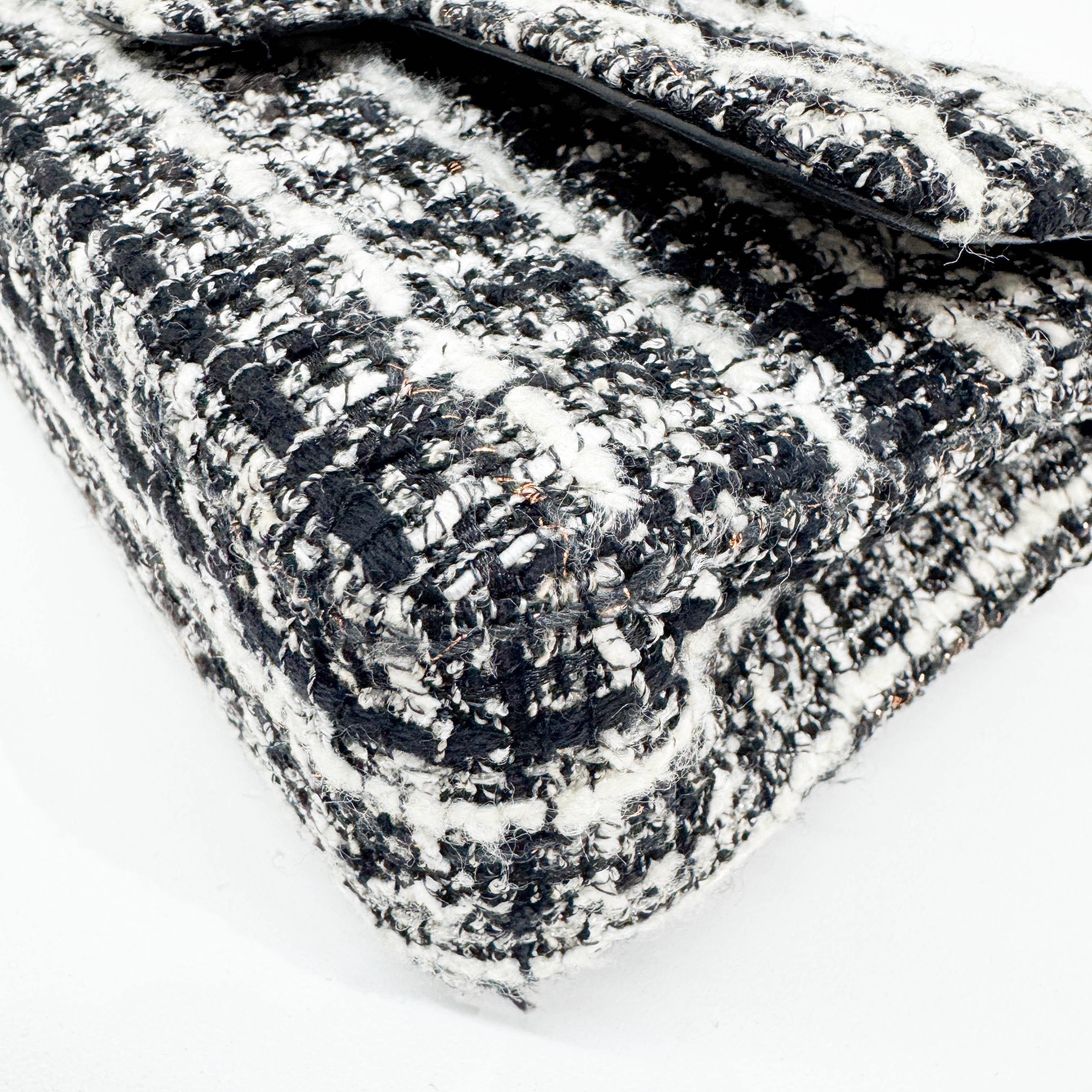 Classic Double Flap Knit Black & White Wool Shoulder Bag