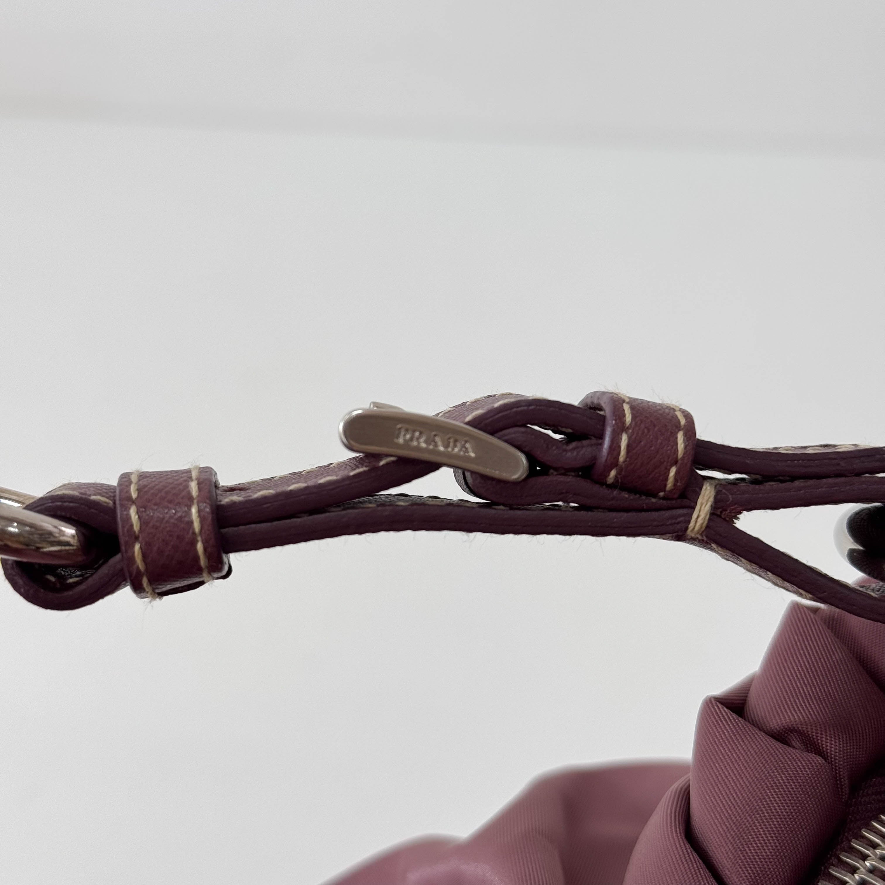 Burgundy Embroidered Nylon Shoulder Bag