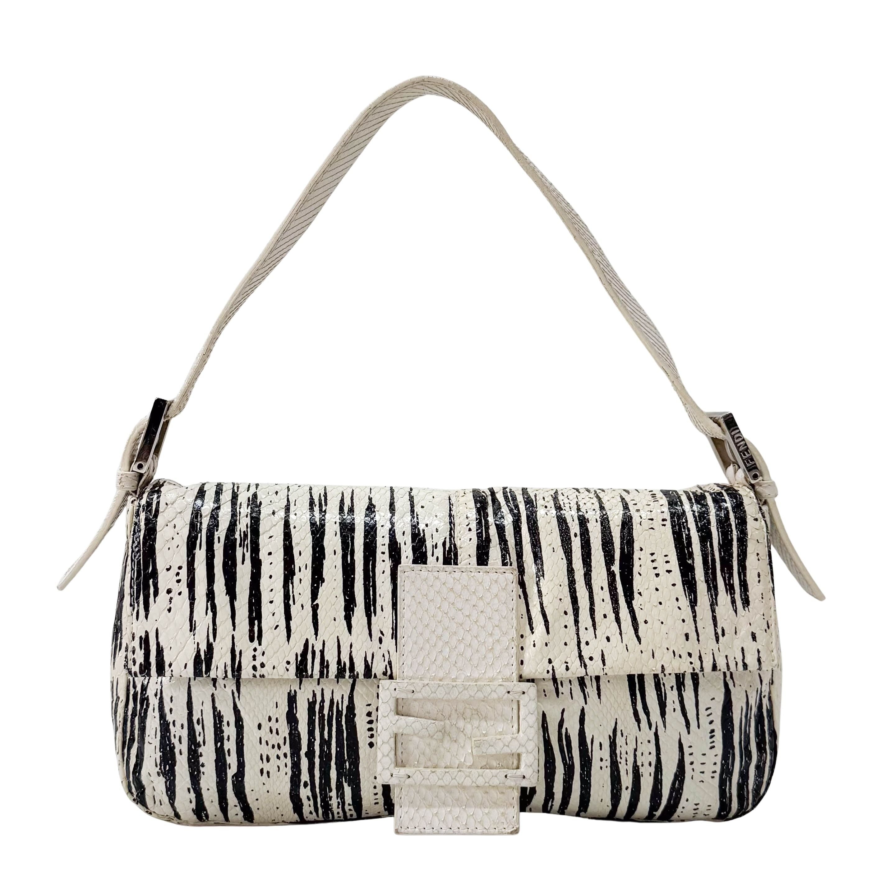 Baguette Python Embossed Leather Shoulder Bag