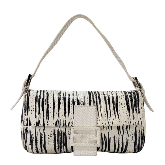 Baguette Python Embossed Leather Shoulder Bag