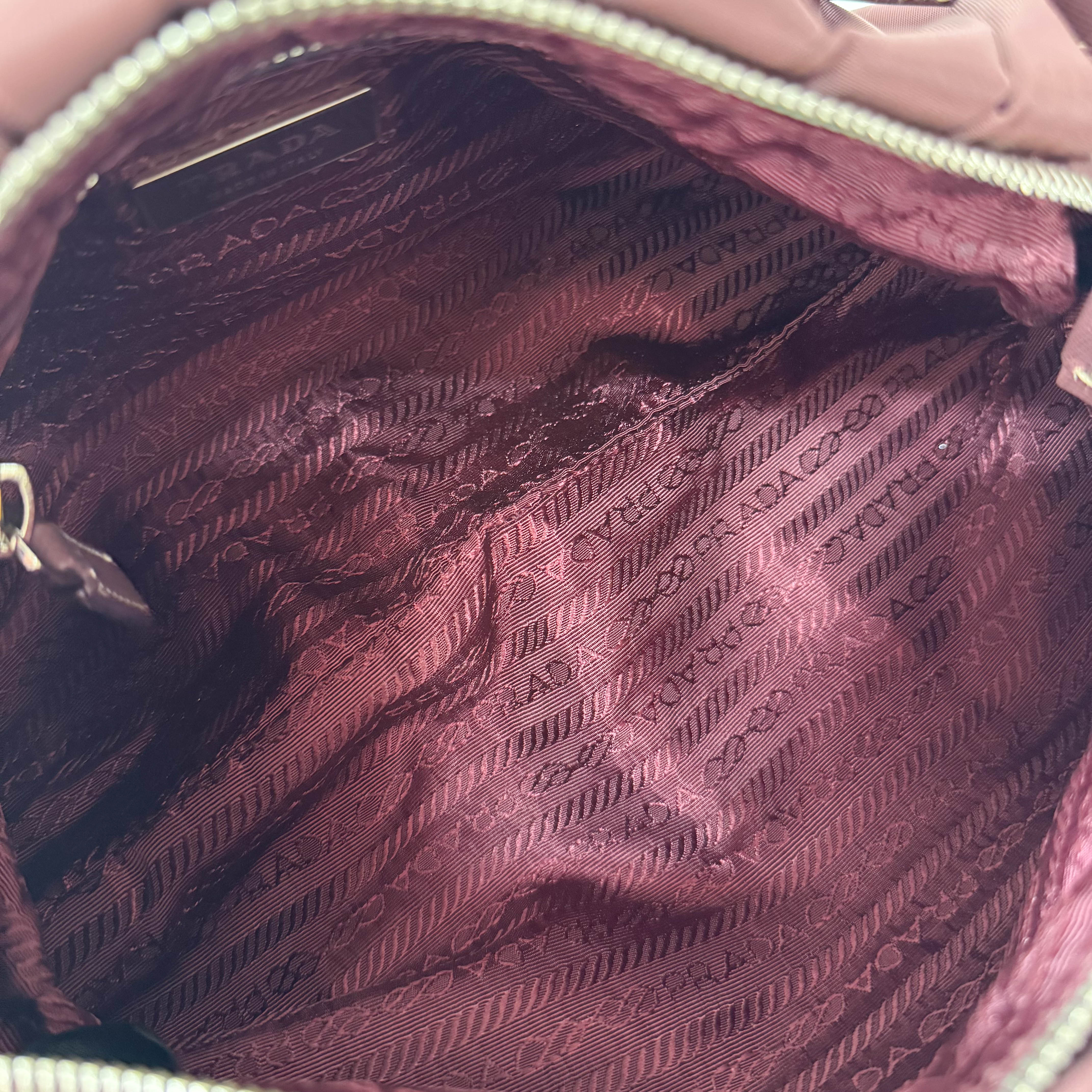Burgundy Embroidered Nylon Shoulder Bag