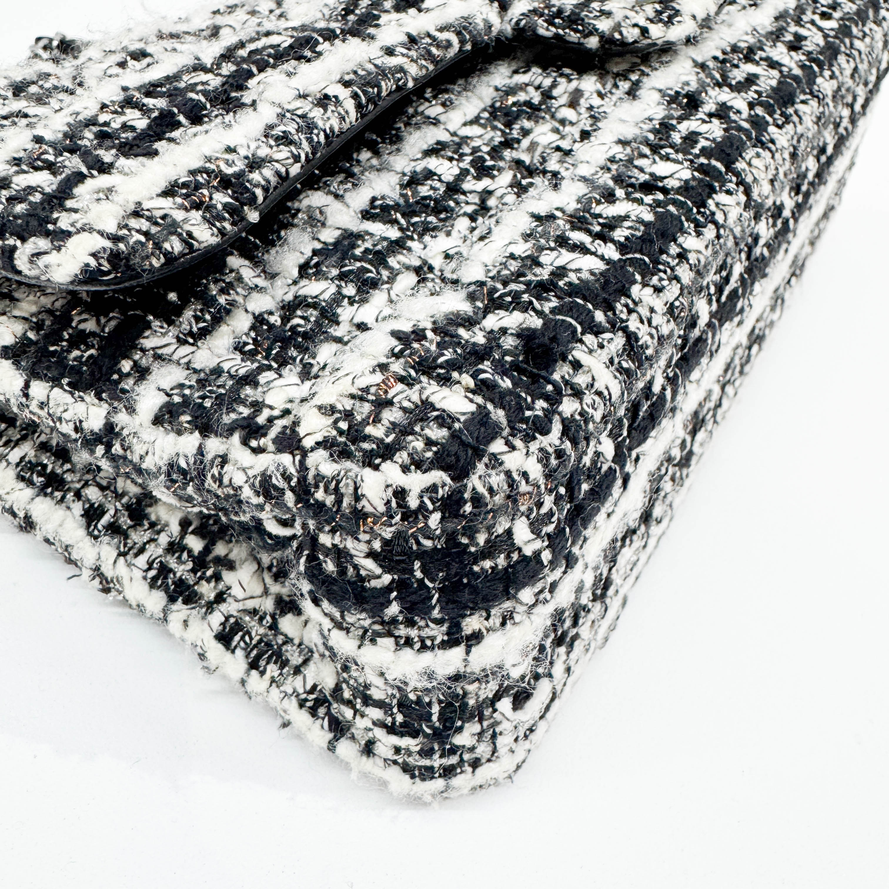 Classic Double Flap Knit Black & White Wool Shoulder Bag