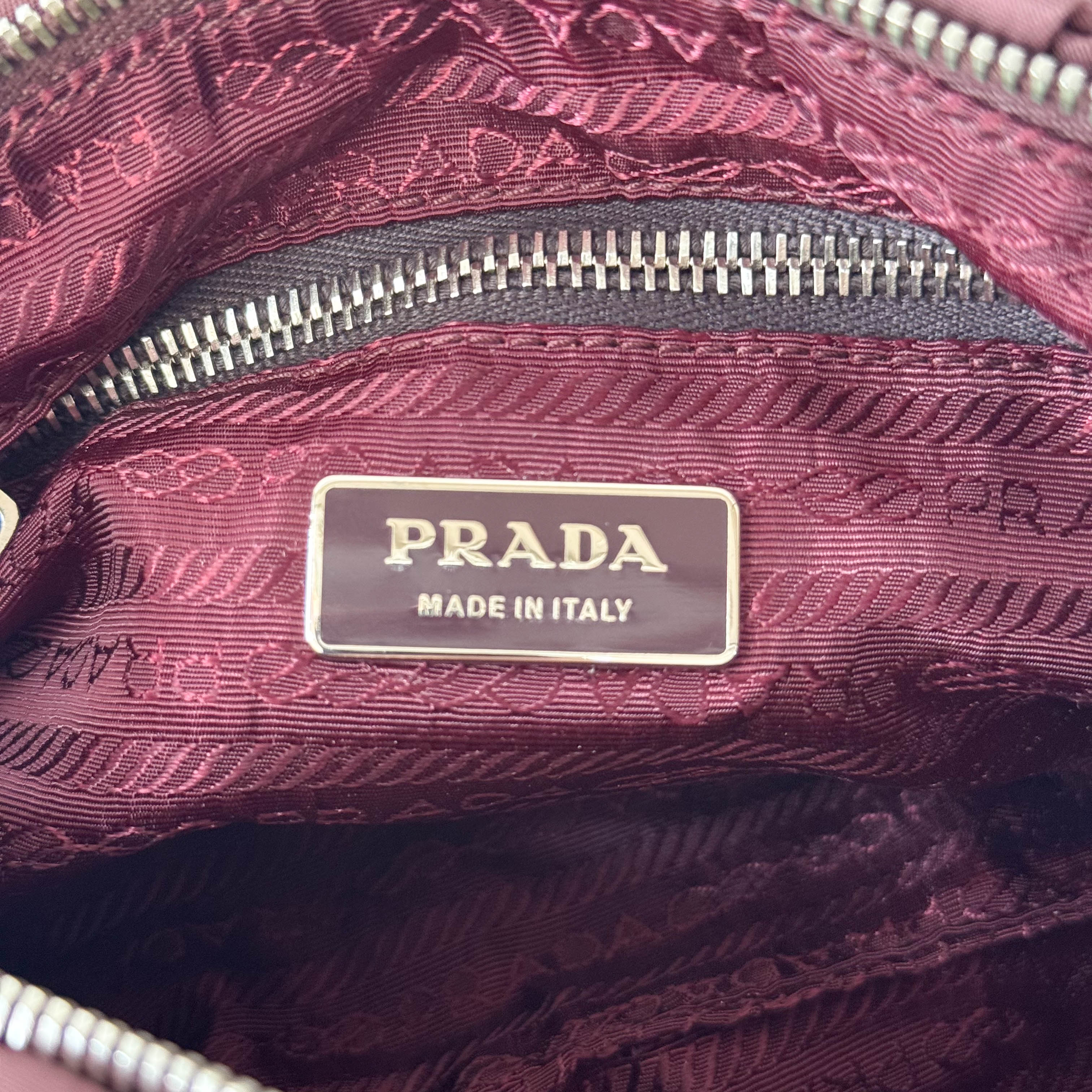 Burgundy Embroidered Nylon Shoulder Bag