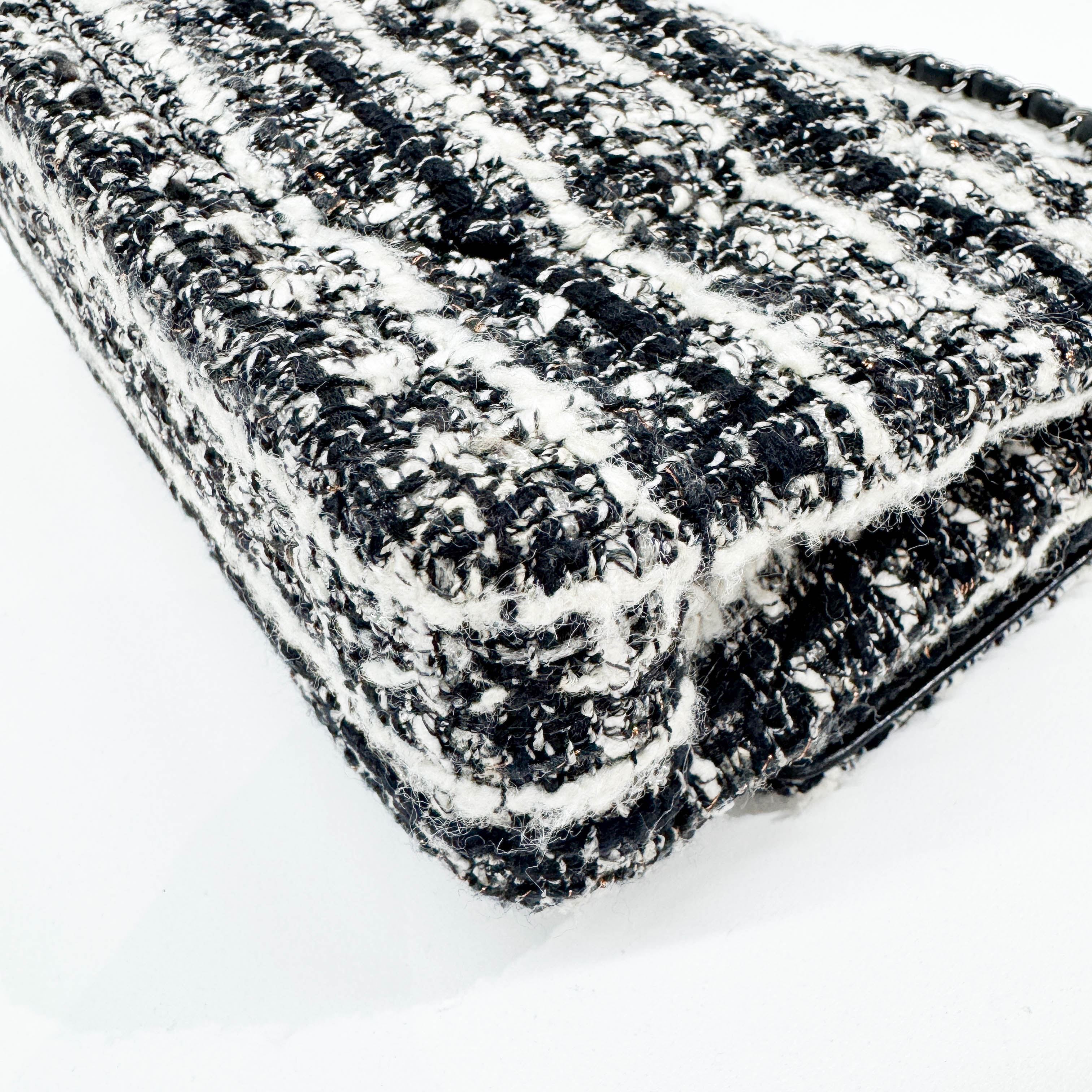 Classic Double Flap Knit Black & White Wool Shoulder Bag