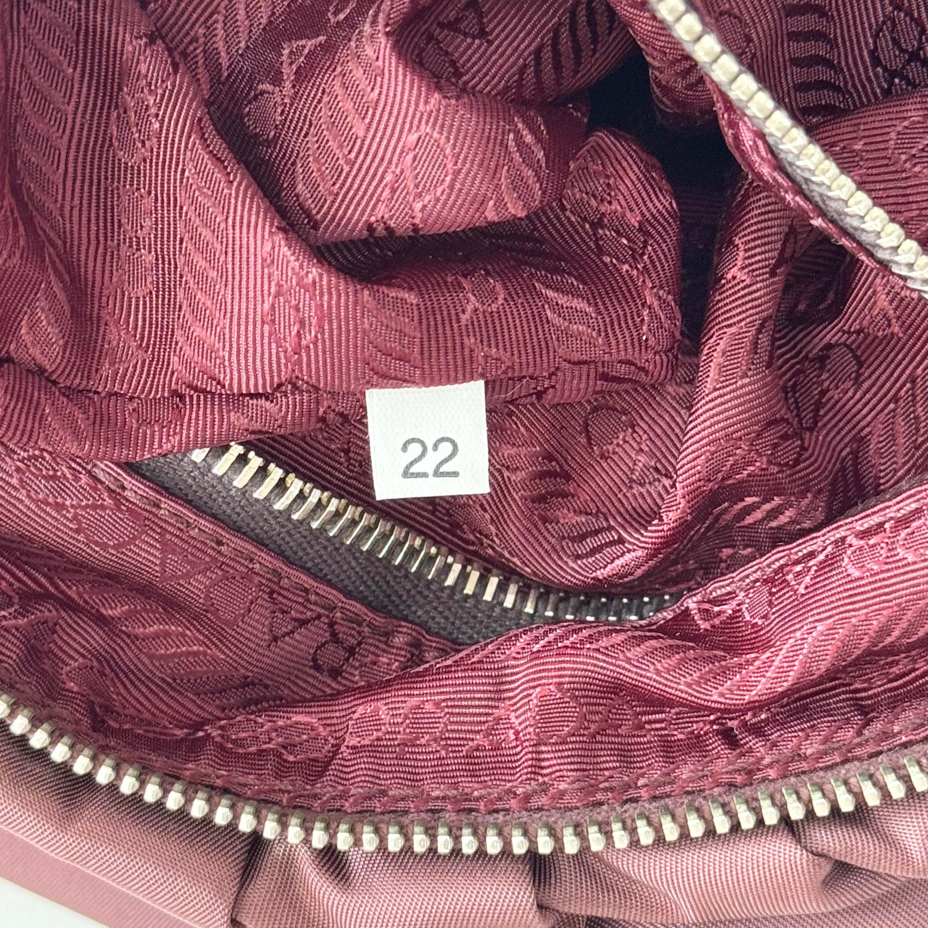 Burgundy Embroidered Nylon Shoulder Bag