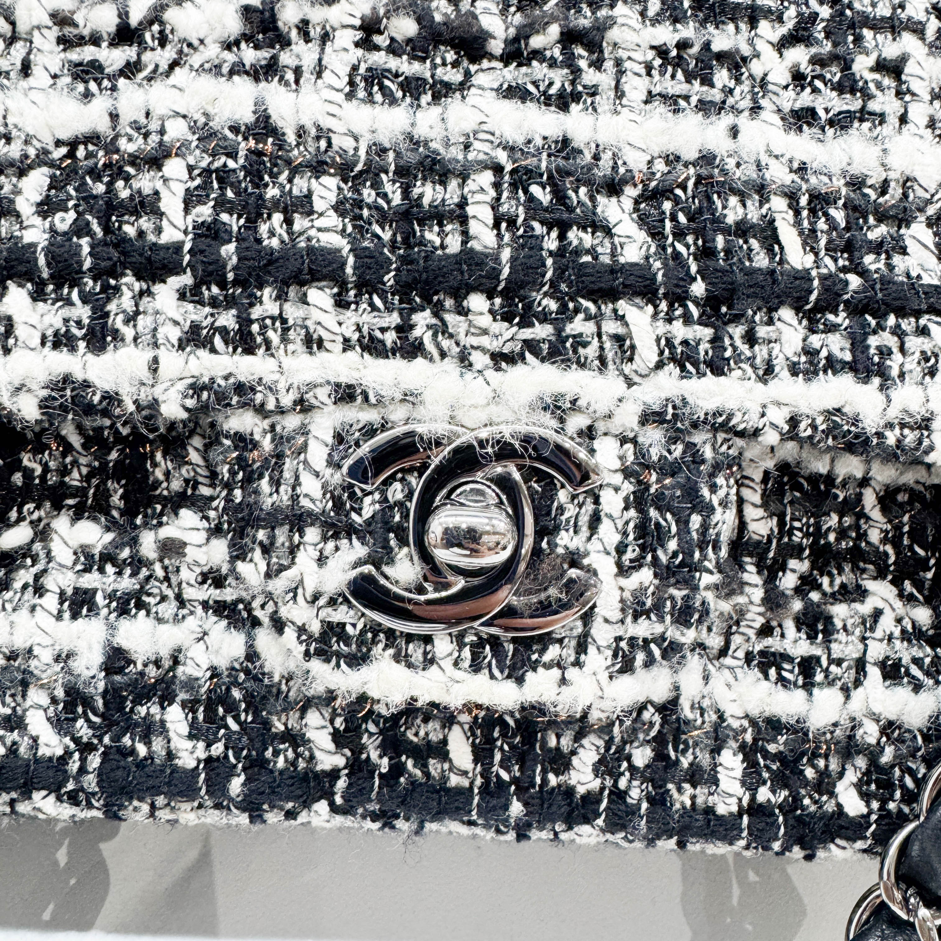 Classic Double Flap Knit Black & White Wool Shoulder Bag