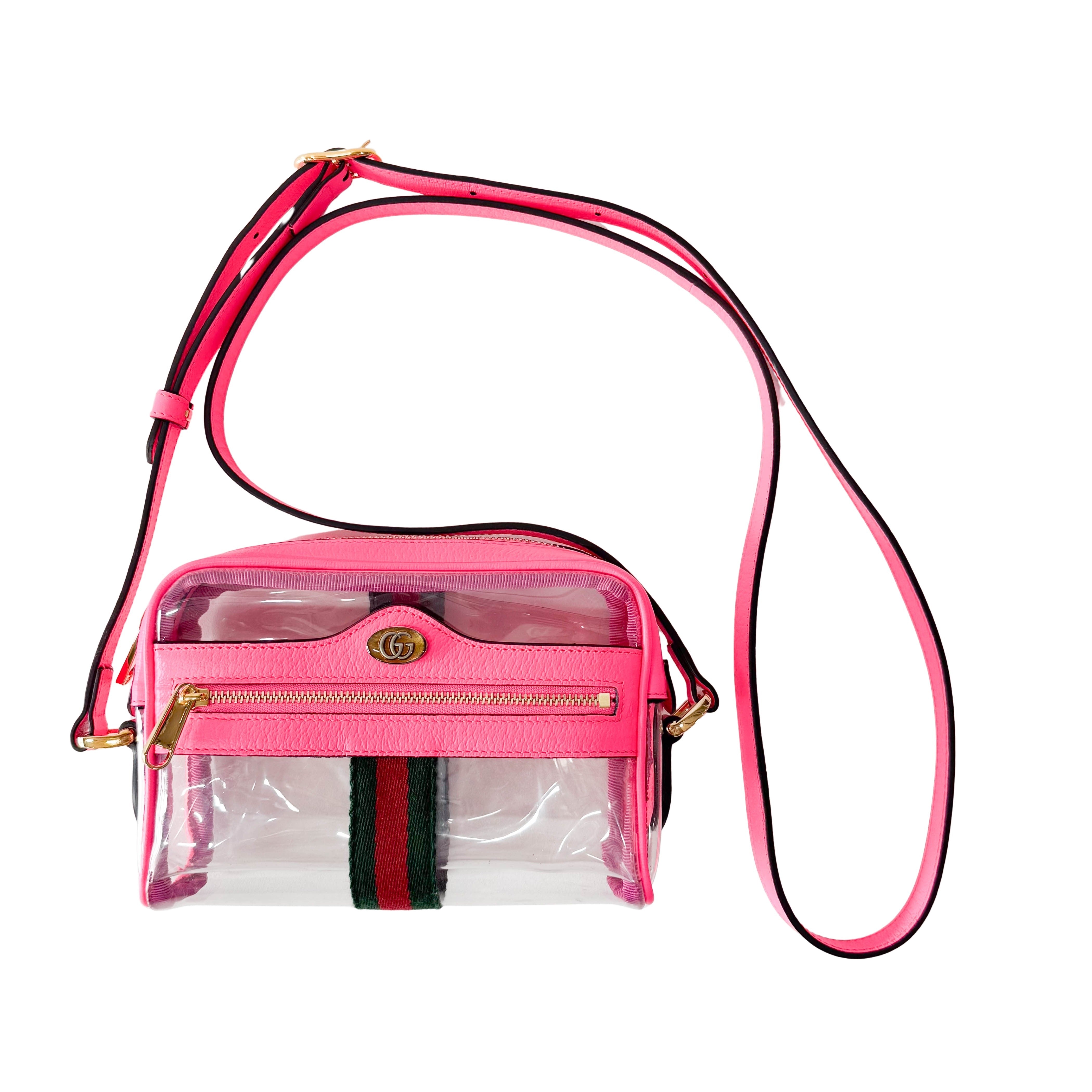 Pink Leather & Transparent Vinyl Crossbody Bag