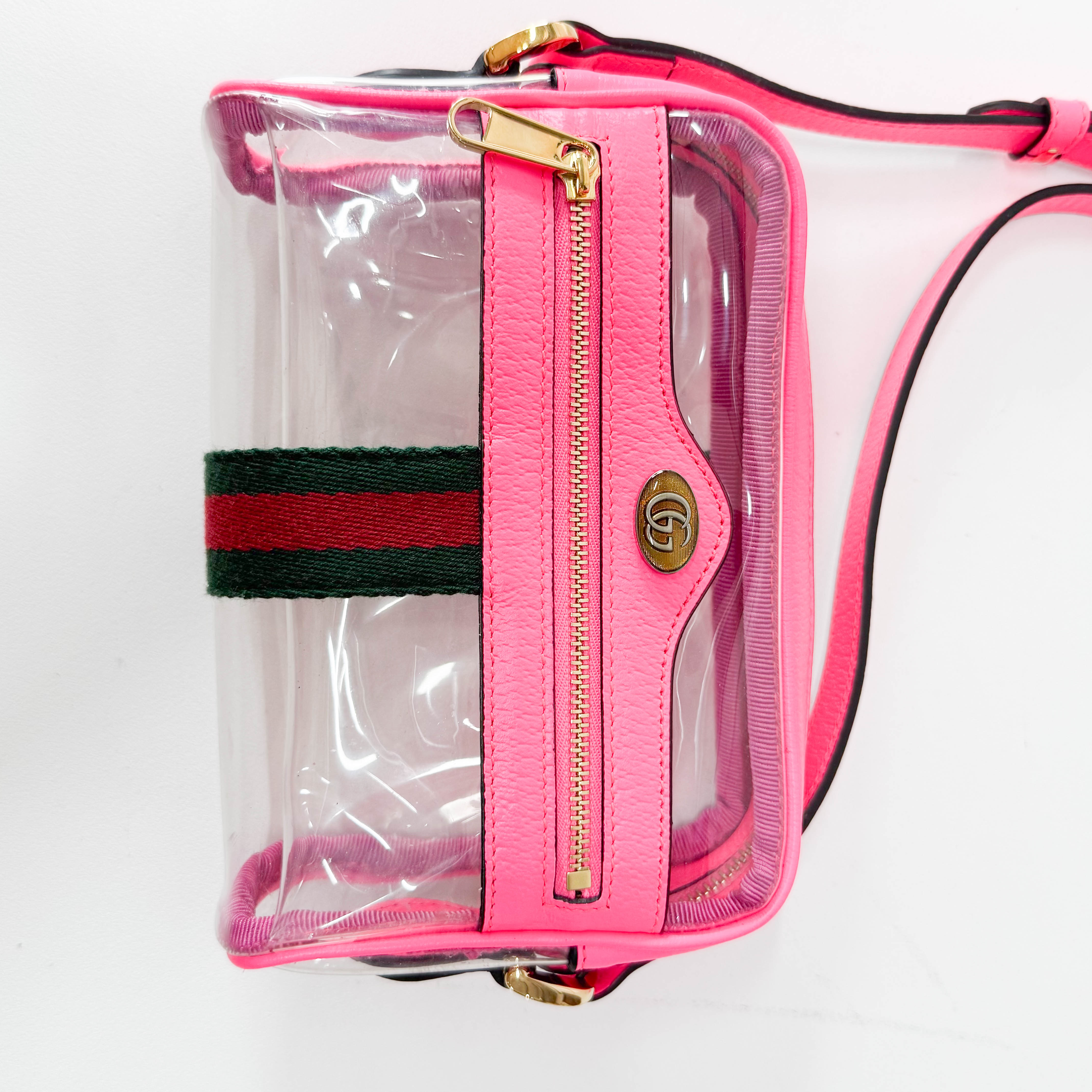 Pink Leather & Transparent Vinyl Crossbody Bag