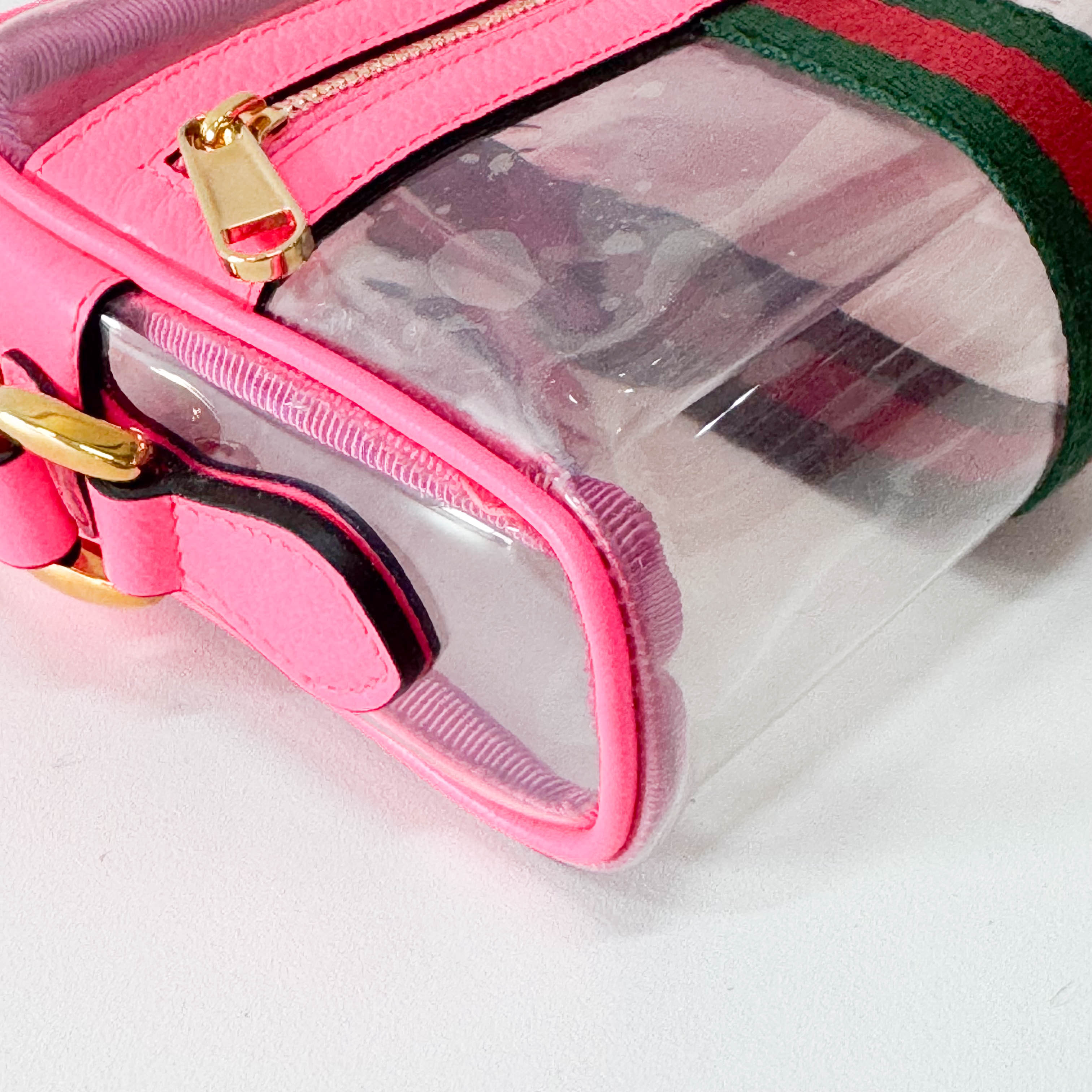 Pink Leather & Transparent Vinyl Crossbody Bag