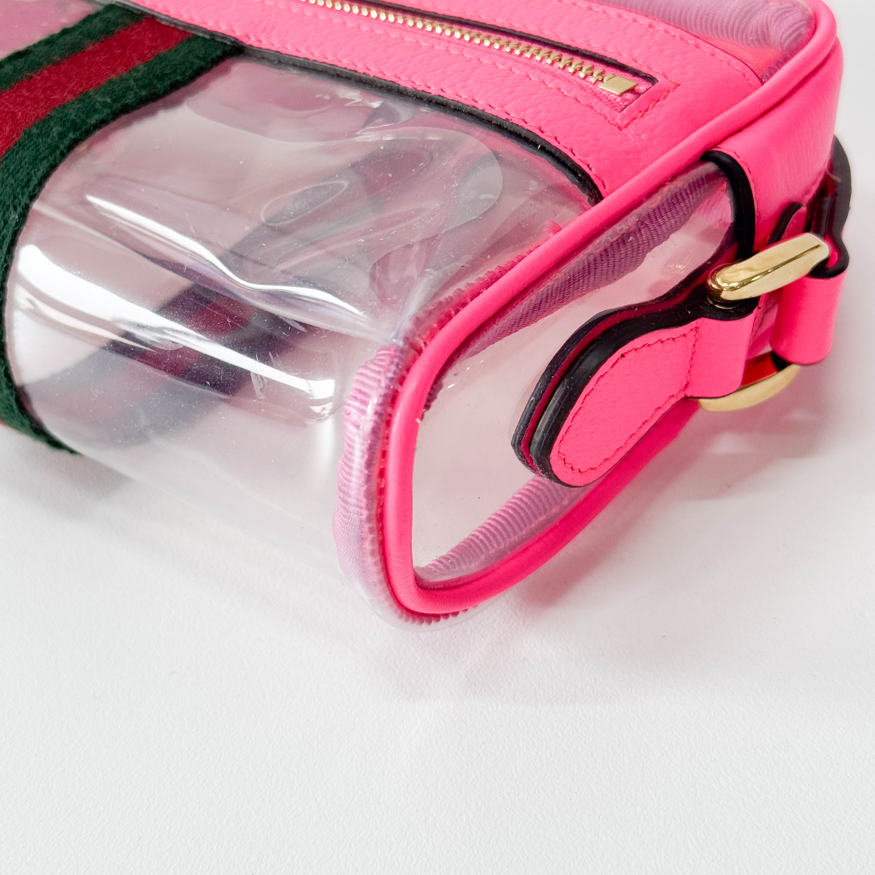 Pink Leather & Transparent Vinyl Crossbody Bag