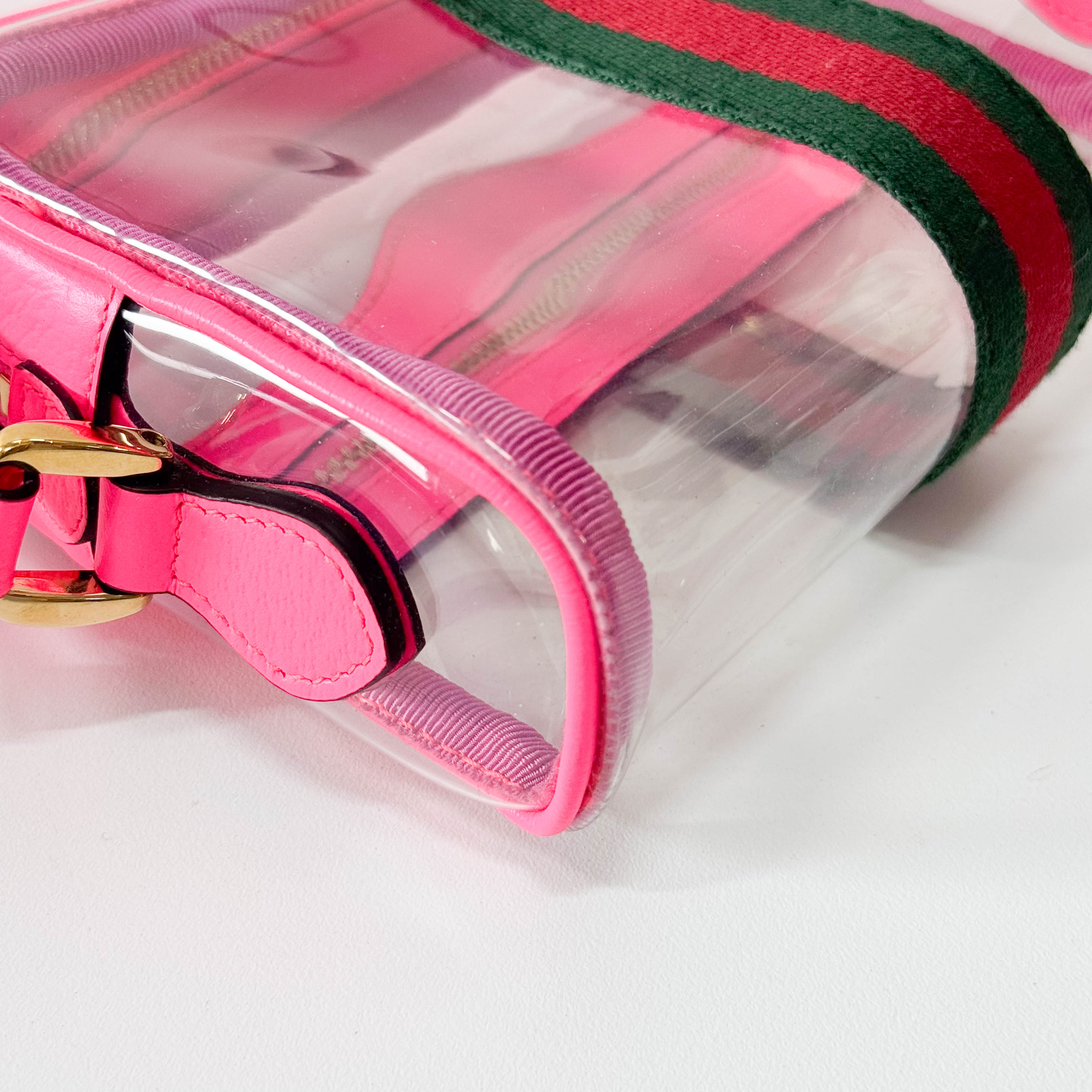 Pink Leather & Transparent Vinyl Crossbody Bag