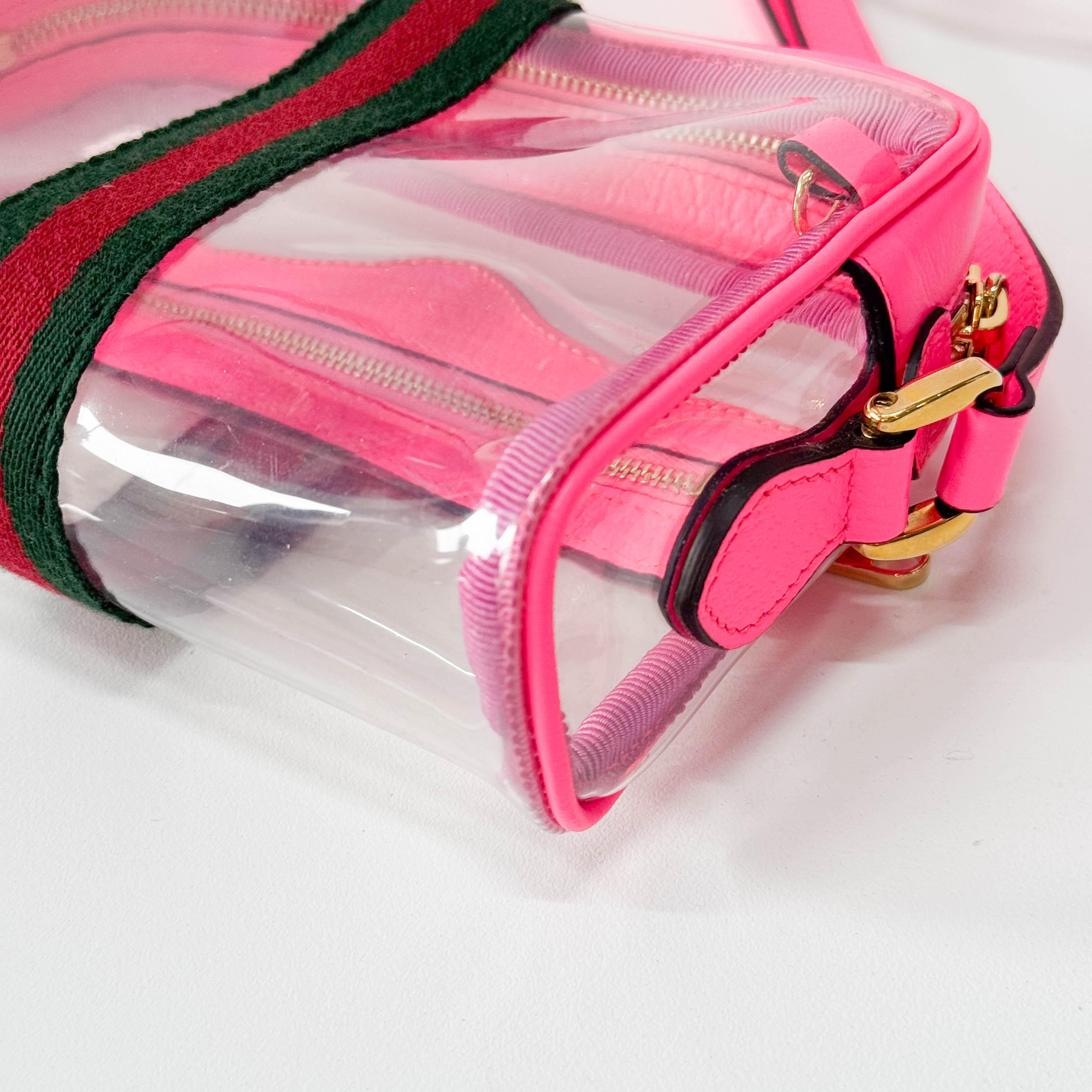 Pink Leather & Transparent Vinyl Crossbody Bag