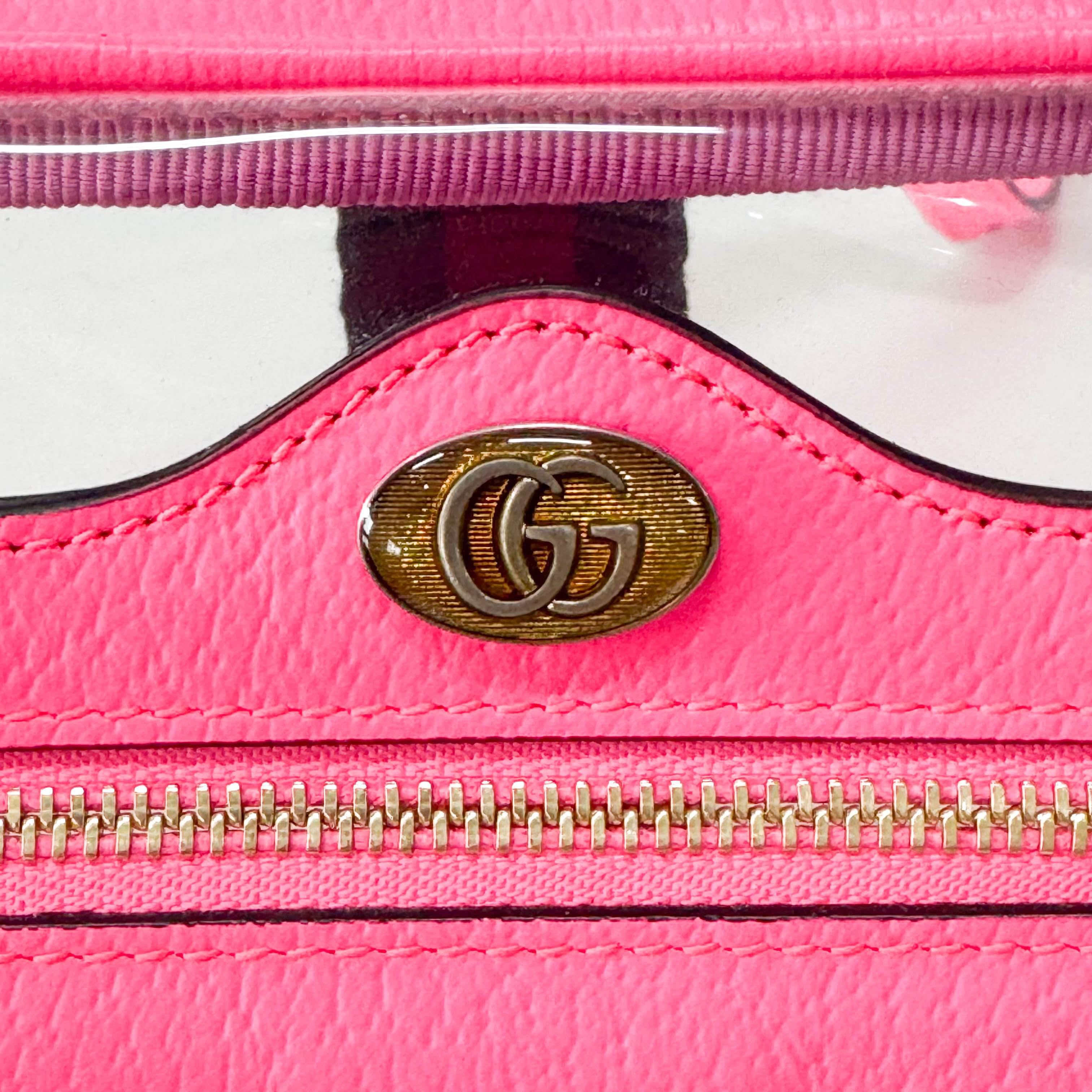 Pink Leather & Transparent Vinyl Crossbody Bag