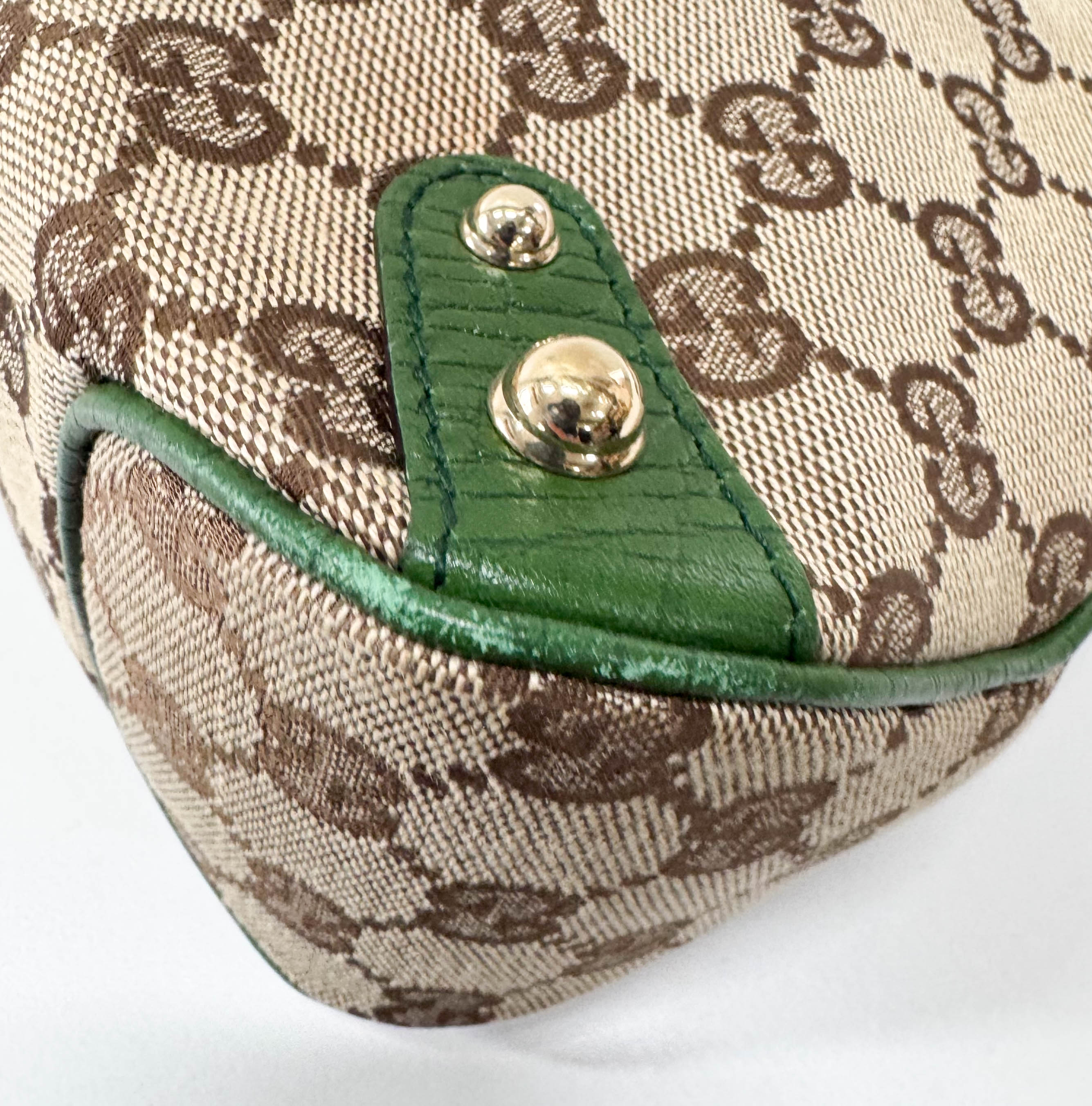 Horsebit Green Leather & Cotton Canvas Chain Detail Shoulder Bag