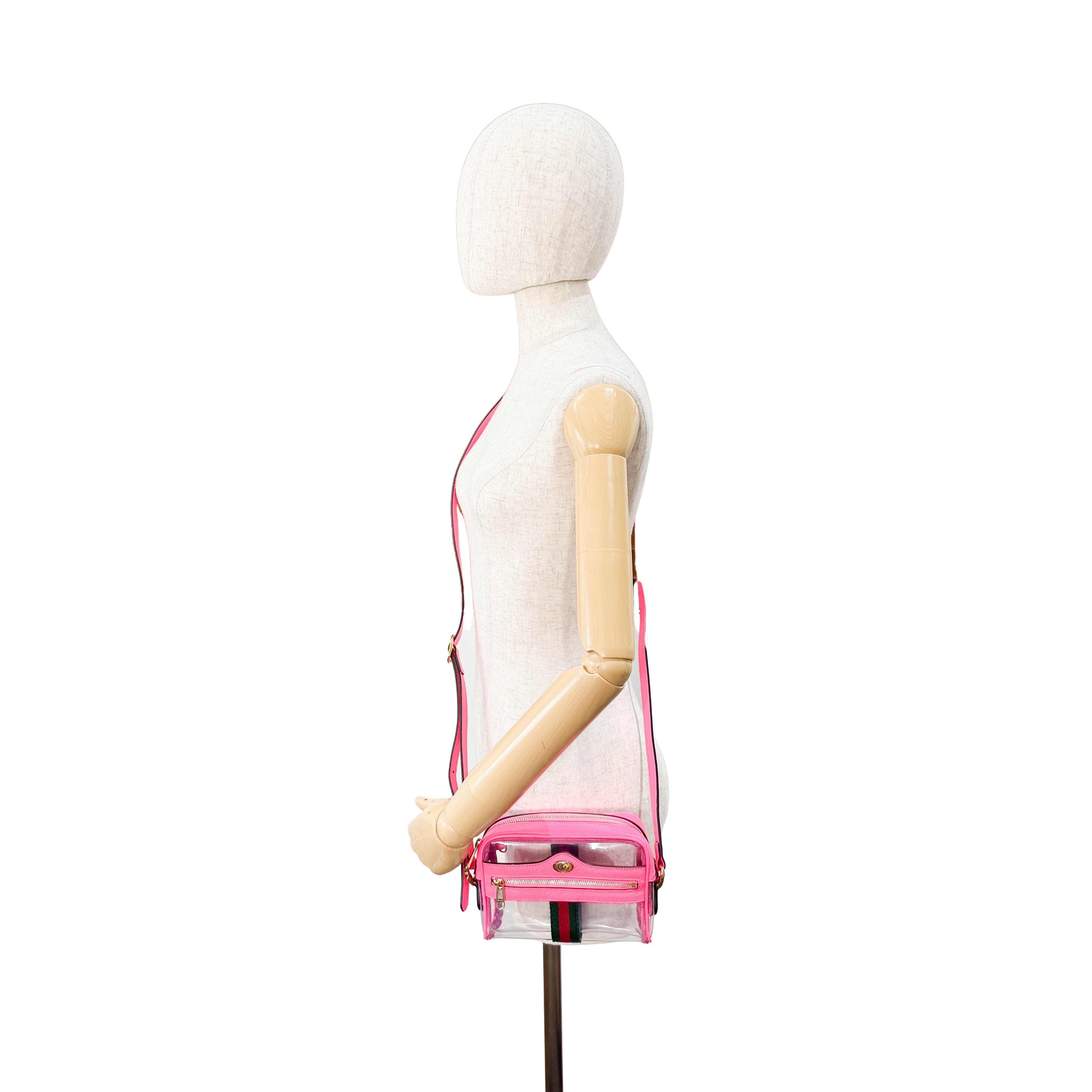 Pink Leather & Transparent Vinyl Crossbody Bag