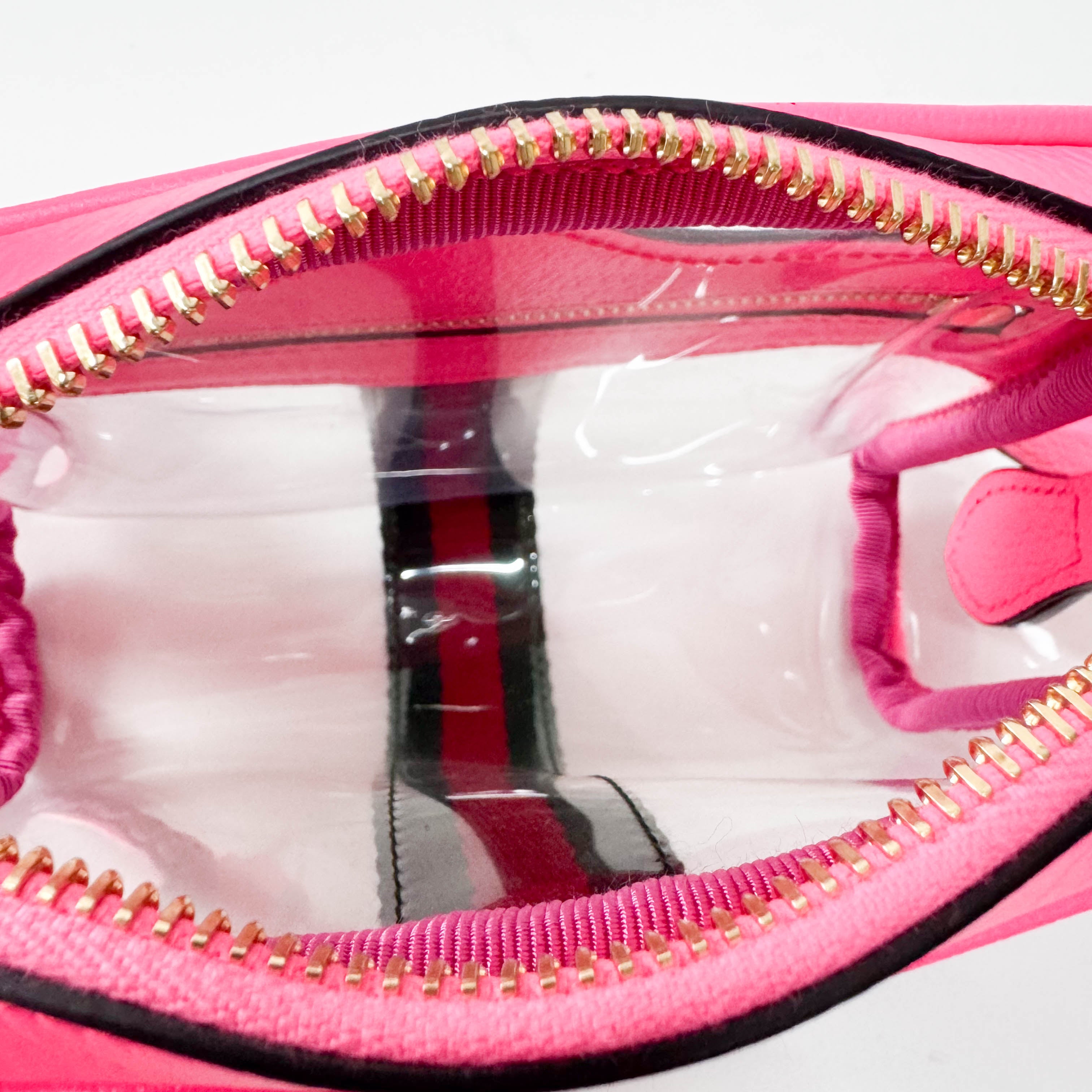 Pink Leather & Transparent Vinyl Crossbody Bag