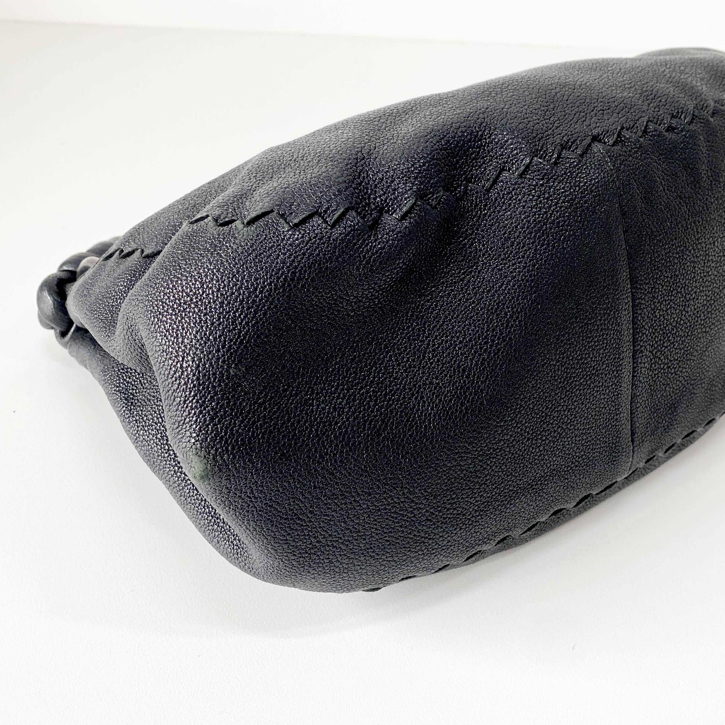 Plaited Handle Black Leather Handle Bag