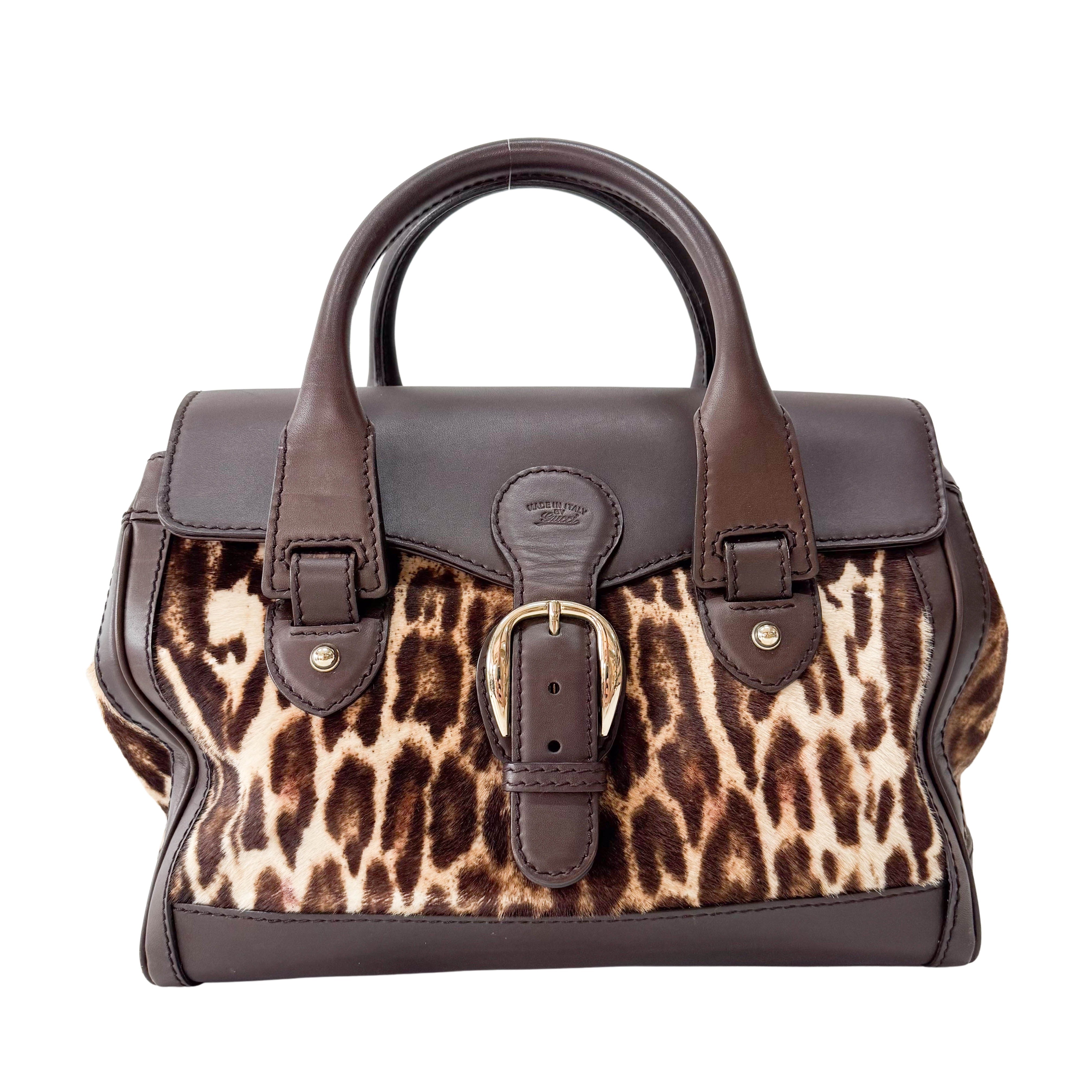 Brown Leopard Print Pony Hair & Leather Handbag